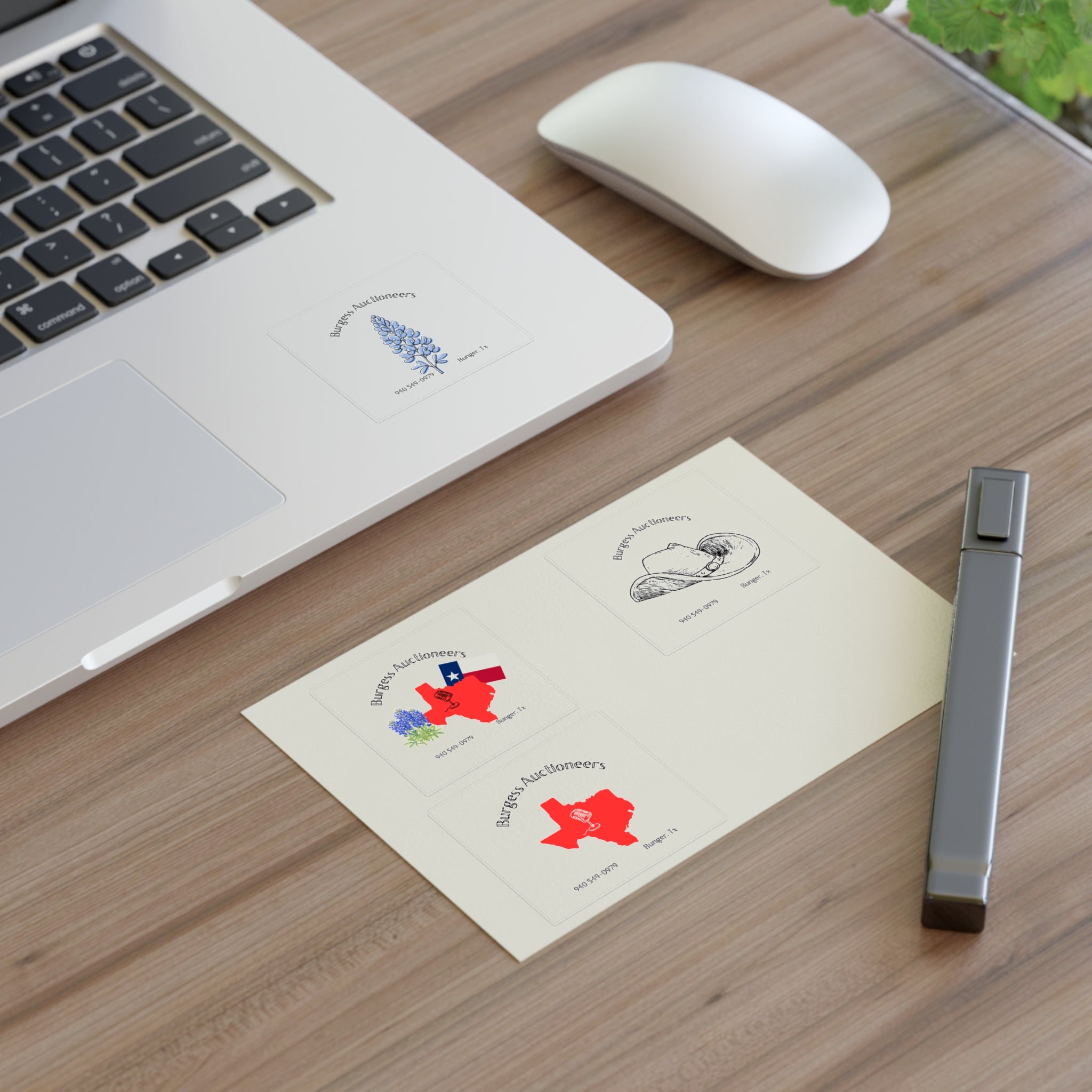 Texas Bluebonnet & Cowboy Hat Sticker Sheet — Burgess Auctioneers Logo Stickers