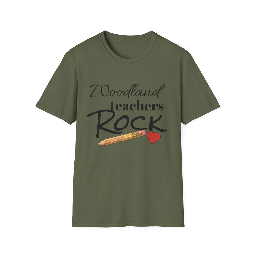 Woodland Teachers Rock T-Shirt — Cute Pencil & Heart Teacher Appreciation Tee