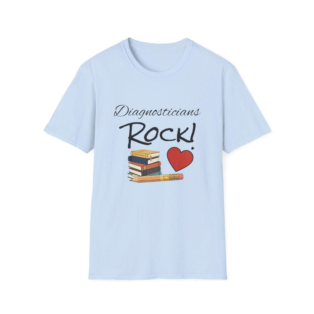Diagnosticians Rock! T-Shirt — Funny Medical/Healthcare Pride Tee with Books & Heart