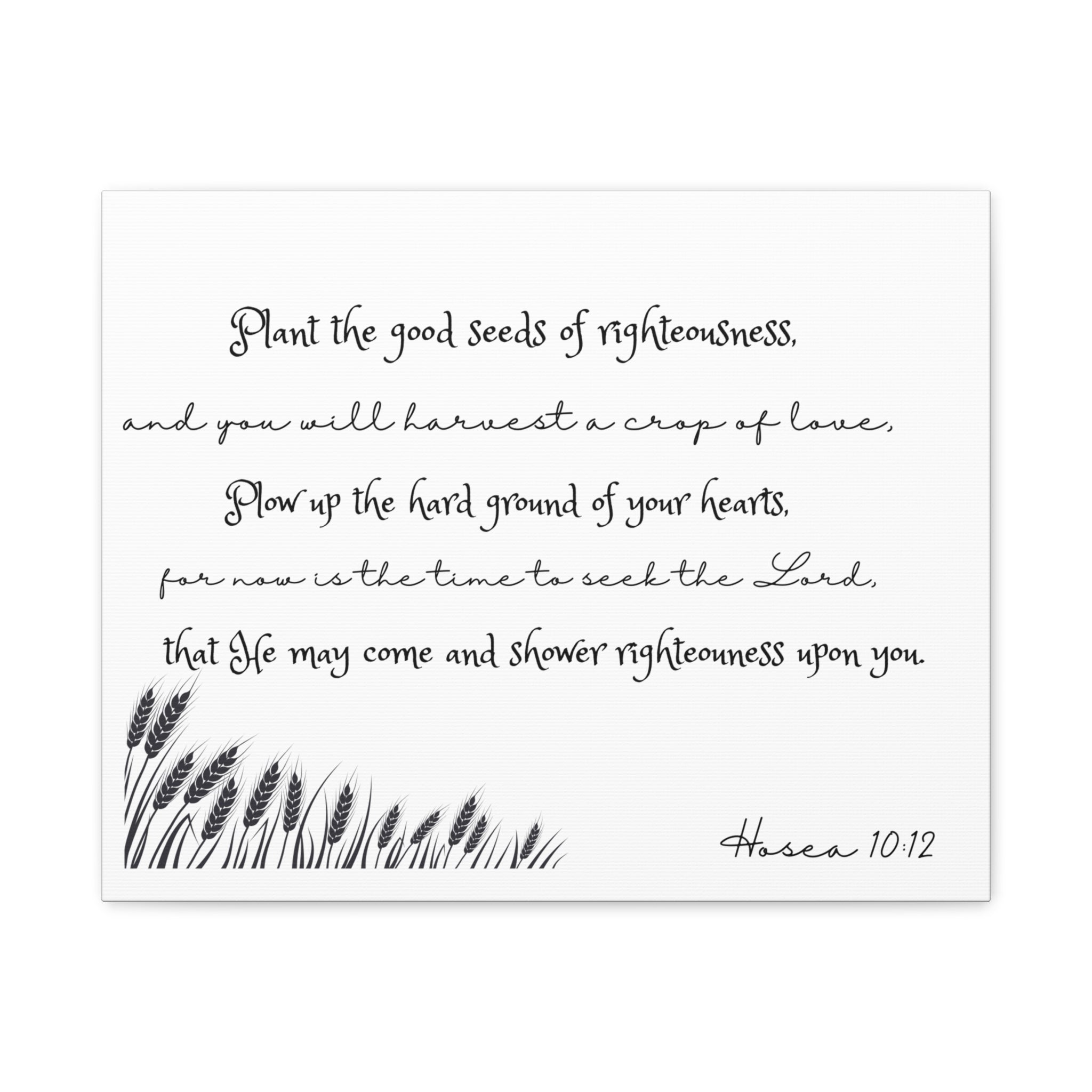Hosea 10:12 Bible Verse Canvas Wall Art — 'Plant the Good Seeds of Righteousness' Matte Stretched Canvas