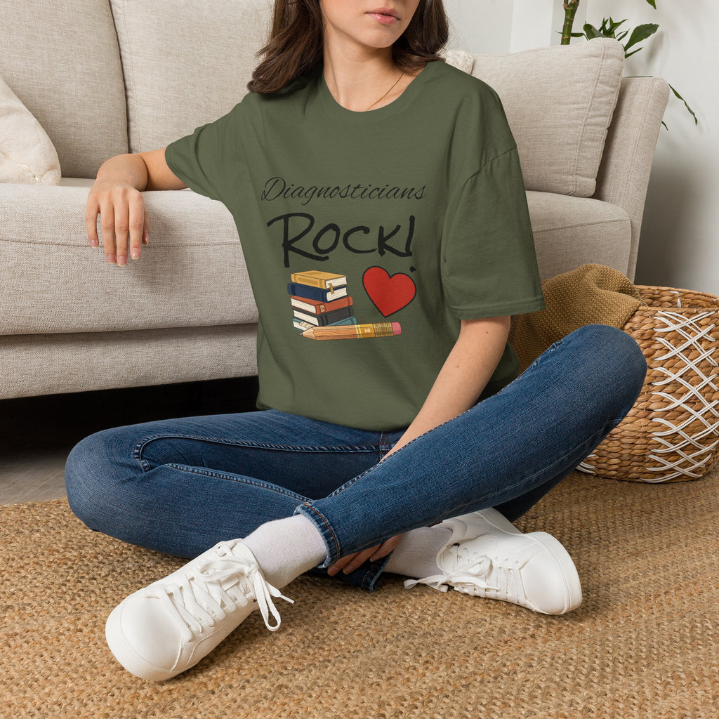 Diagnosticians Rock! T-Shirt — Funny Medical/Healthcare Pride Tee with Books & Heart