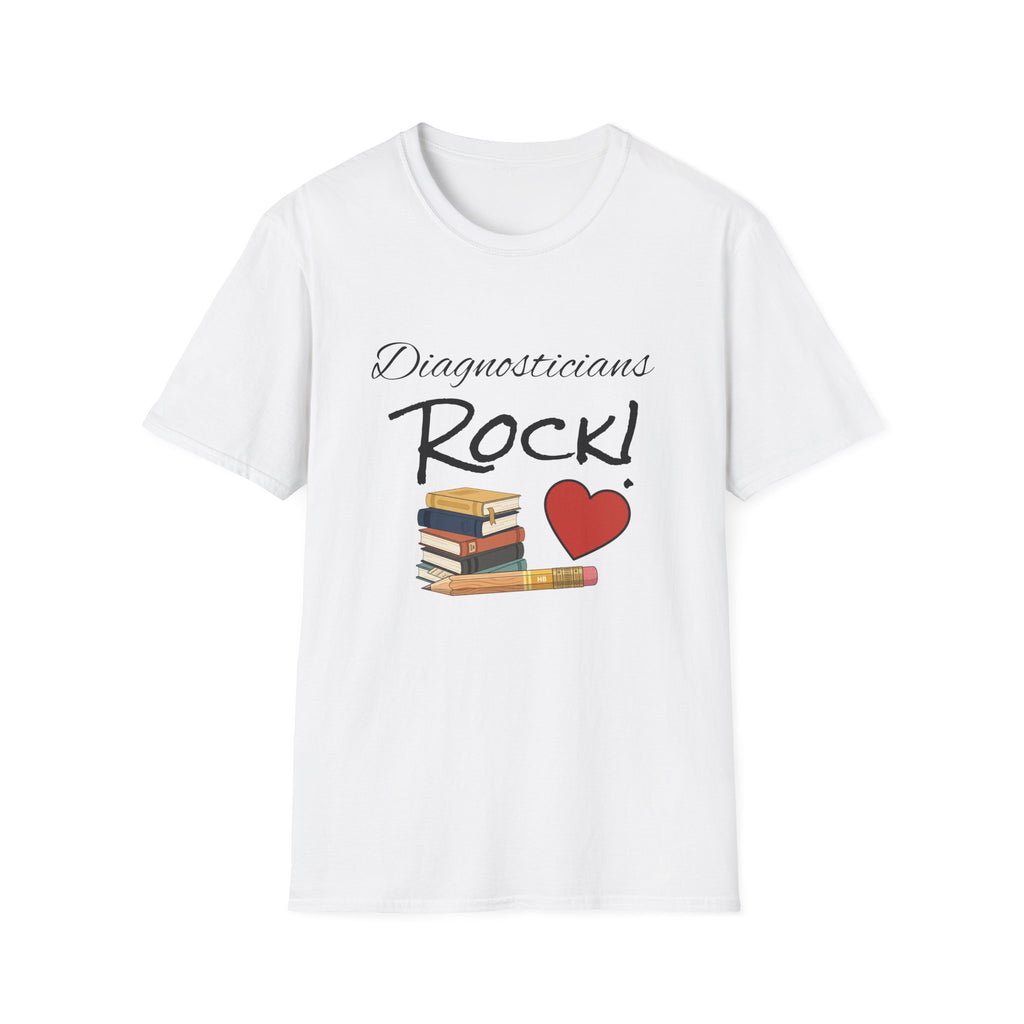 Diagnosticians Rock! T-Shirt — Funny Medical/Healthcare Pride Tee with Books & Heart