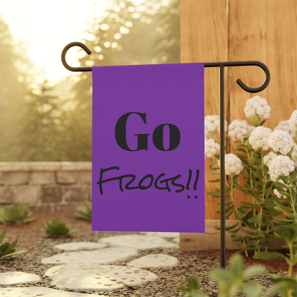 Garden Flag — "Go Frogs!!" Purple Garden Banner