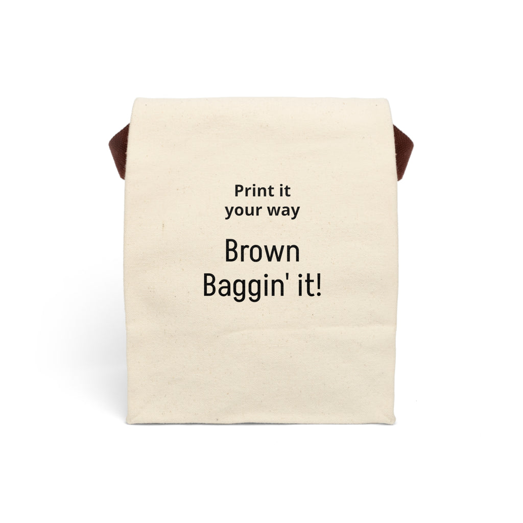 Canvas Lunch Bag — "Brown Baggin' It!" Reusable Insulated Lunch Tote with Strap