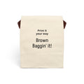 Canvas Lunch Bag — "Brown Baggin' It!" Reusable Insulated Lunch Tote with Strap