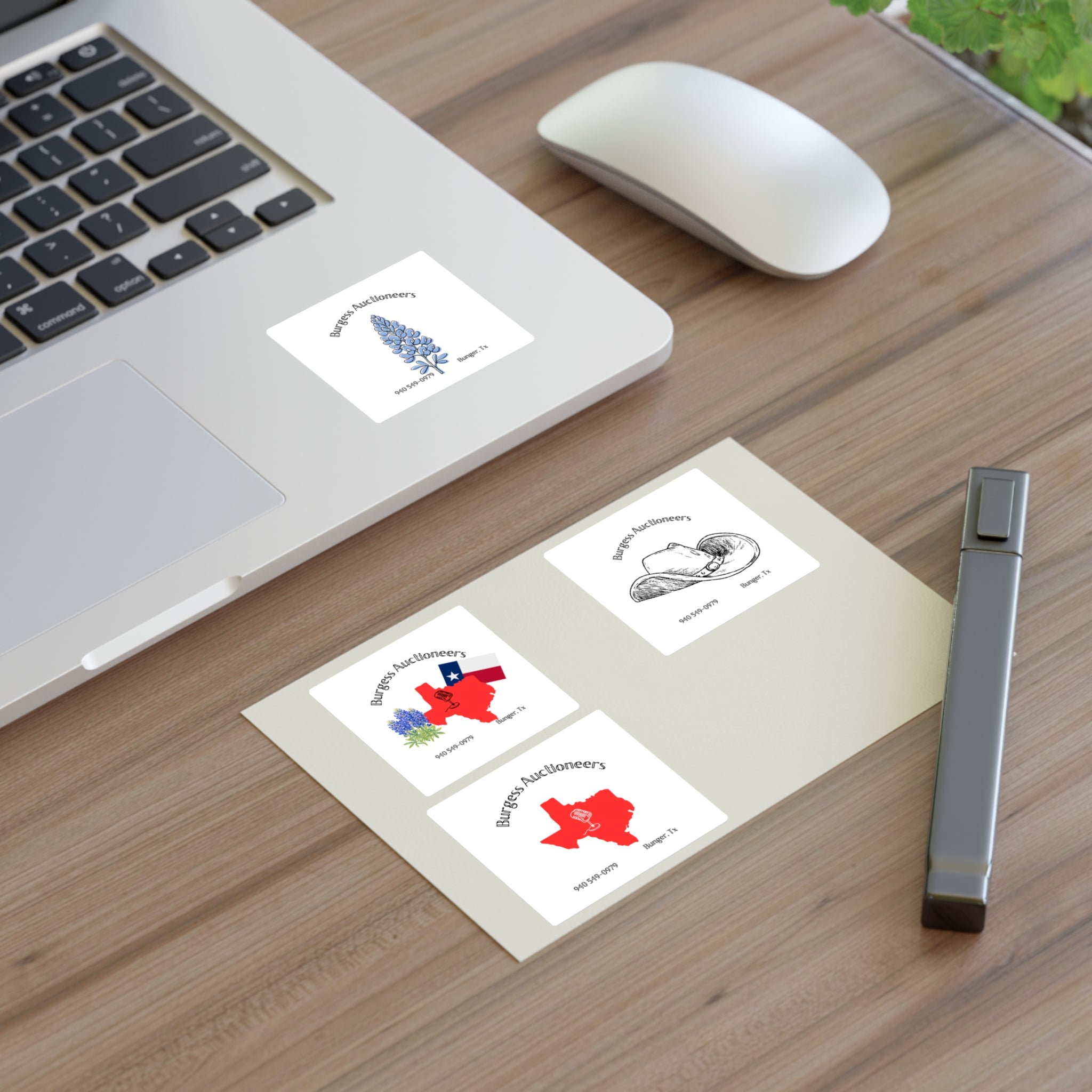 Texas Bluebonnet & Cowboy Hat Sticker Sheet — Burgess Auctioneers Logo Stickers