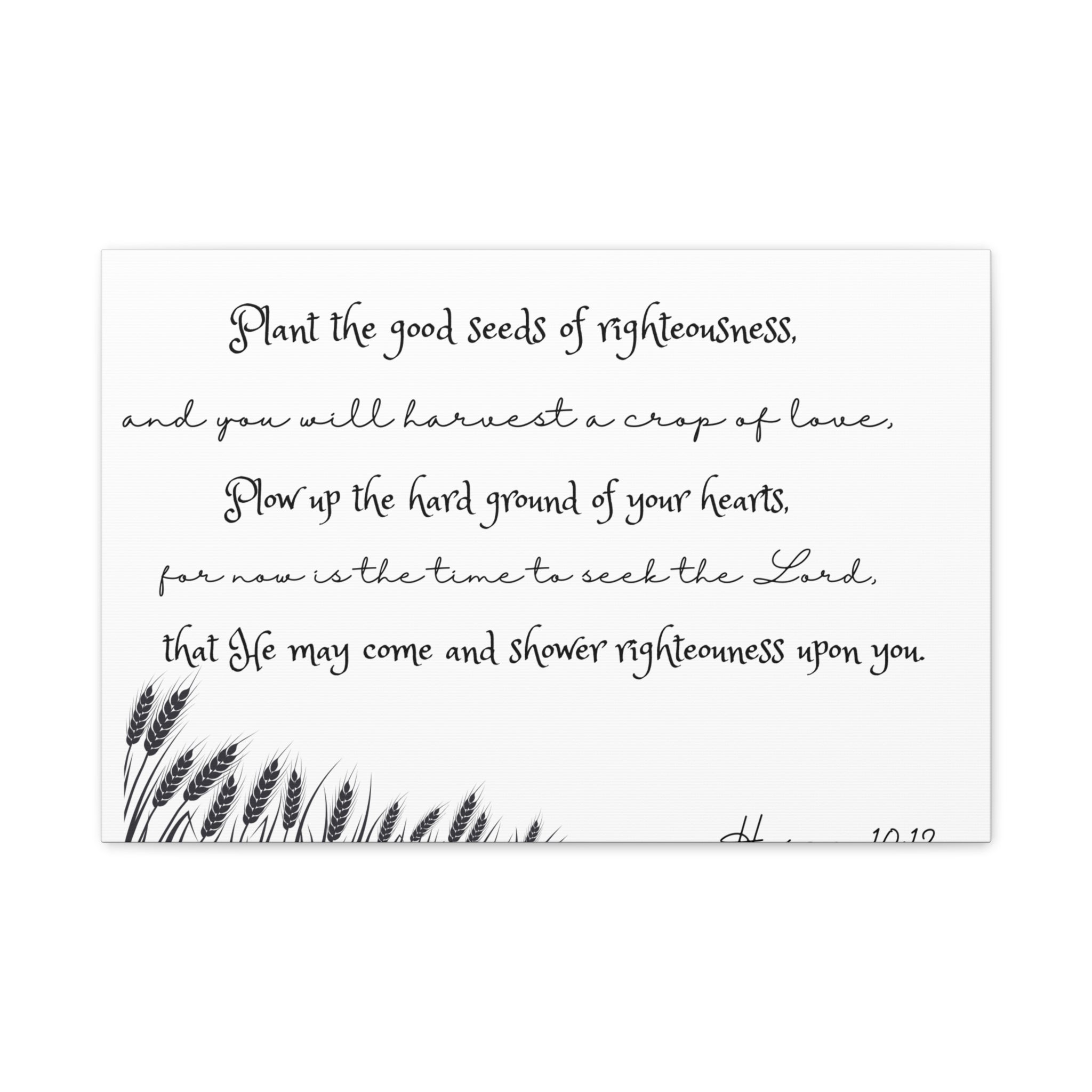 Hosea 10:12 Bible Verse Canvas Wall Art — 'Plant the Good Seeds of Righteousness' Matte Stretched Canvas