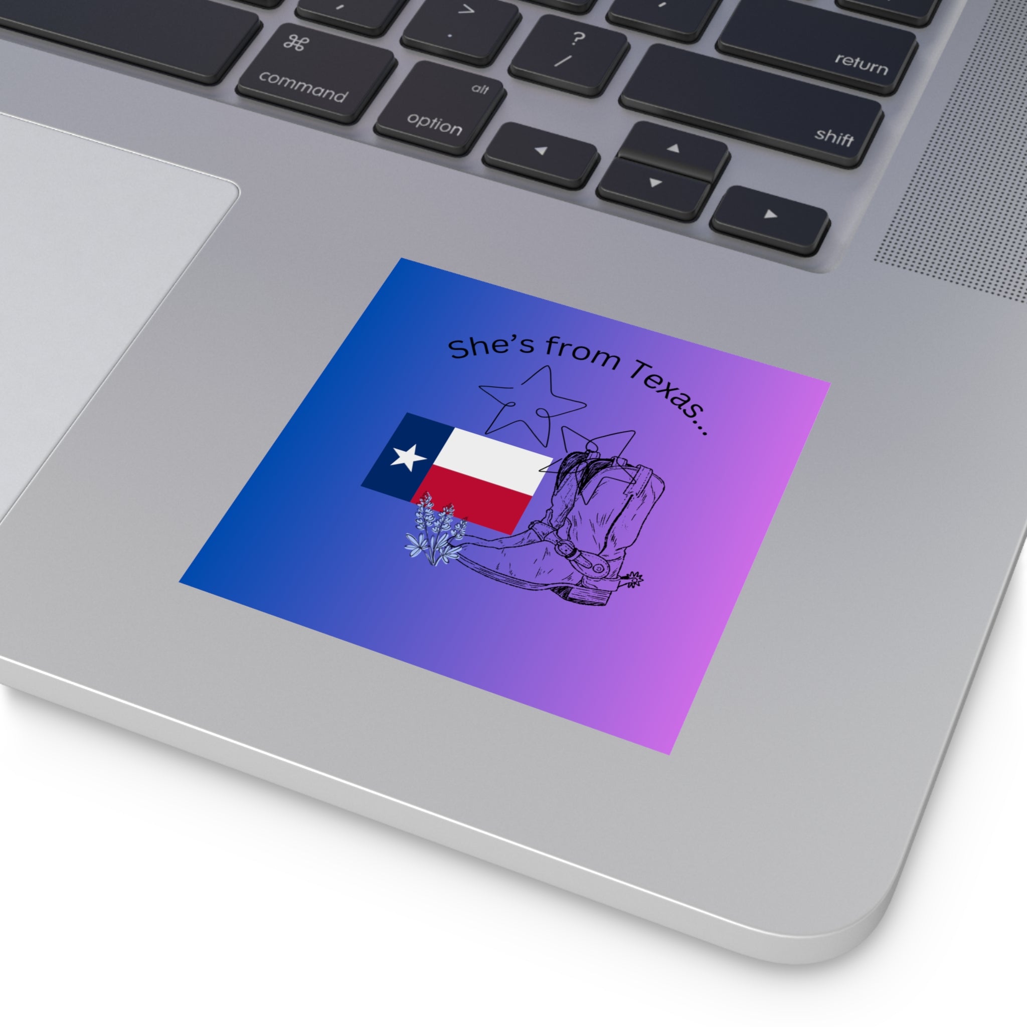 Copy of She's From Texas Square Vinyl Sticker — Lone Star Flag & Cowboy Boots