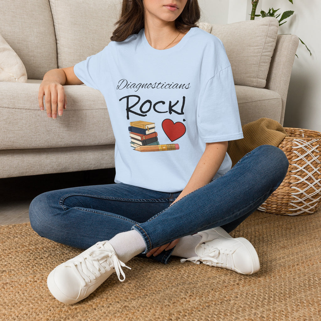 Diagnosticians Rock! T-Shirt — Funny Medical/Healthcare Pride Tee with Books & Heart