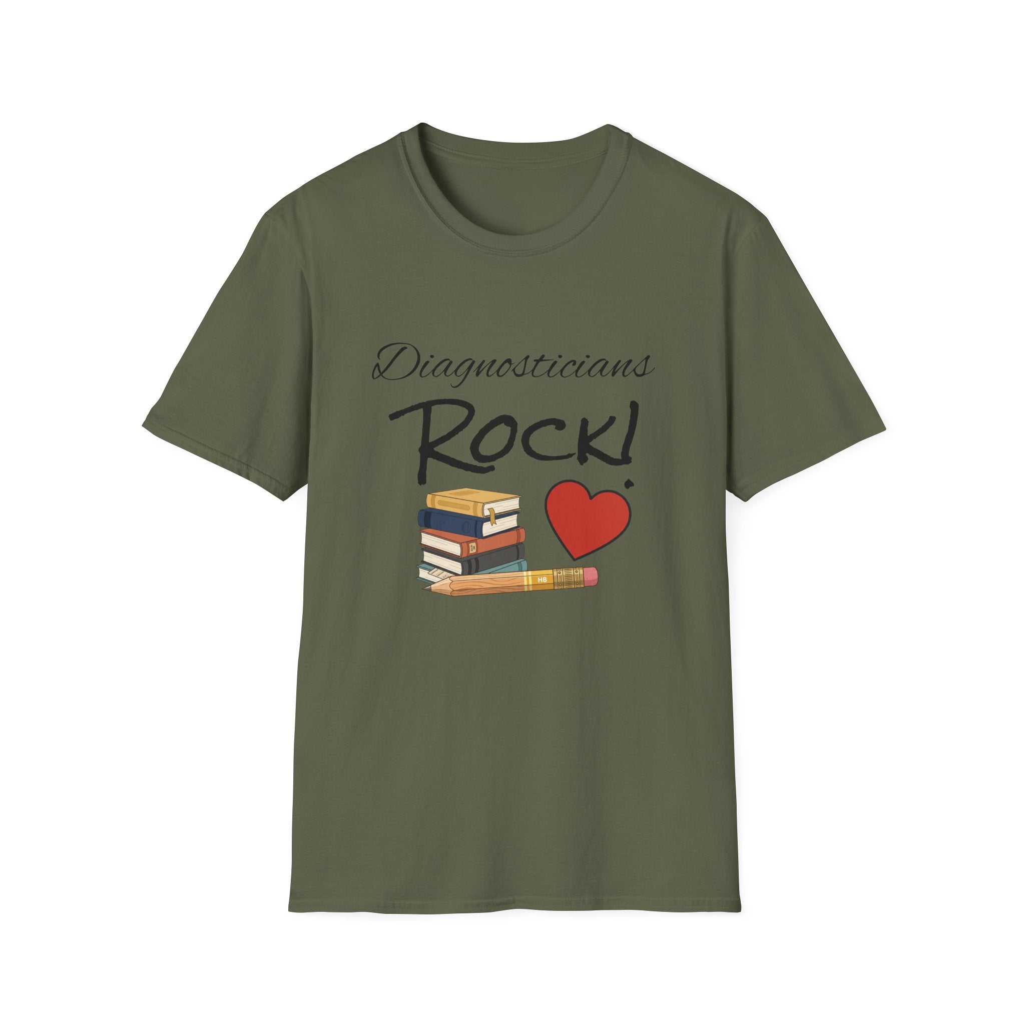 Diagnosticians Rock! T-Shirt — Funny Medical/Healthcare Pride Tee with Books & Heart