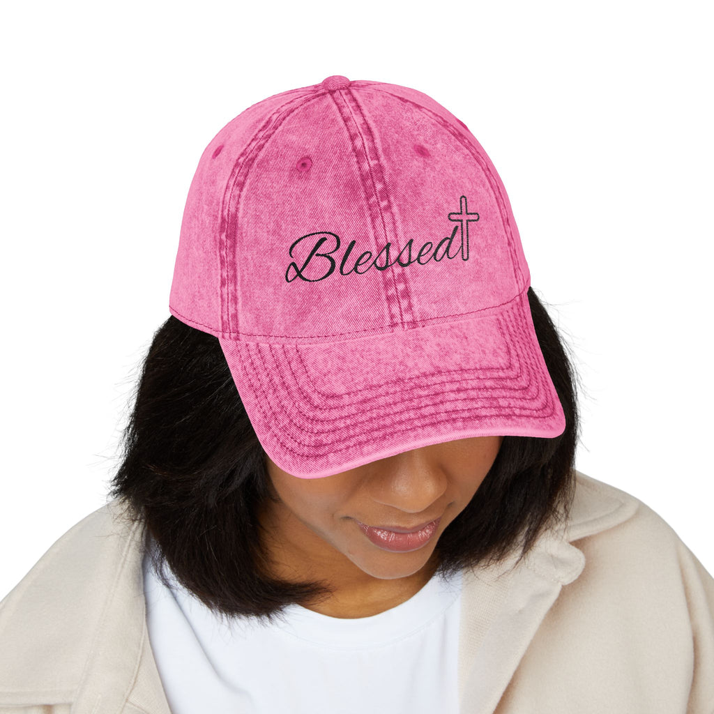 Blessed Embroidered Vintage Cap - Distressed Christian Baseball Hat
