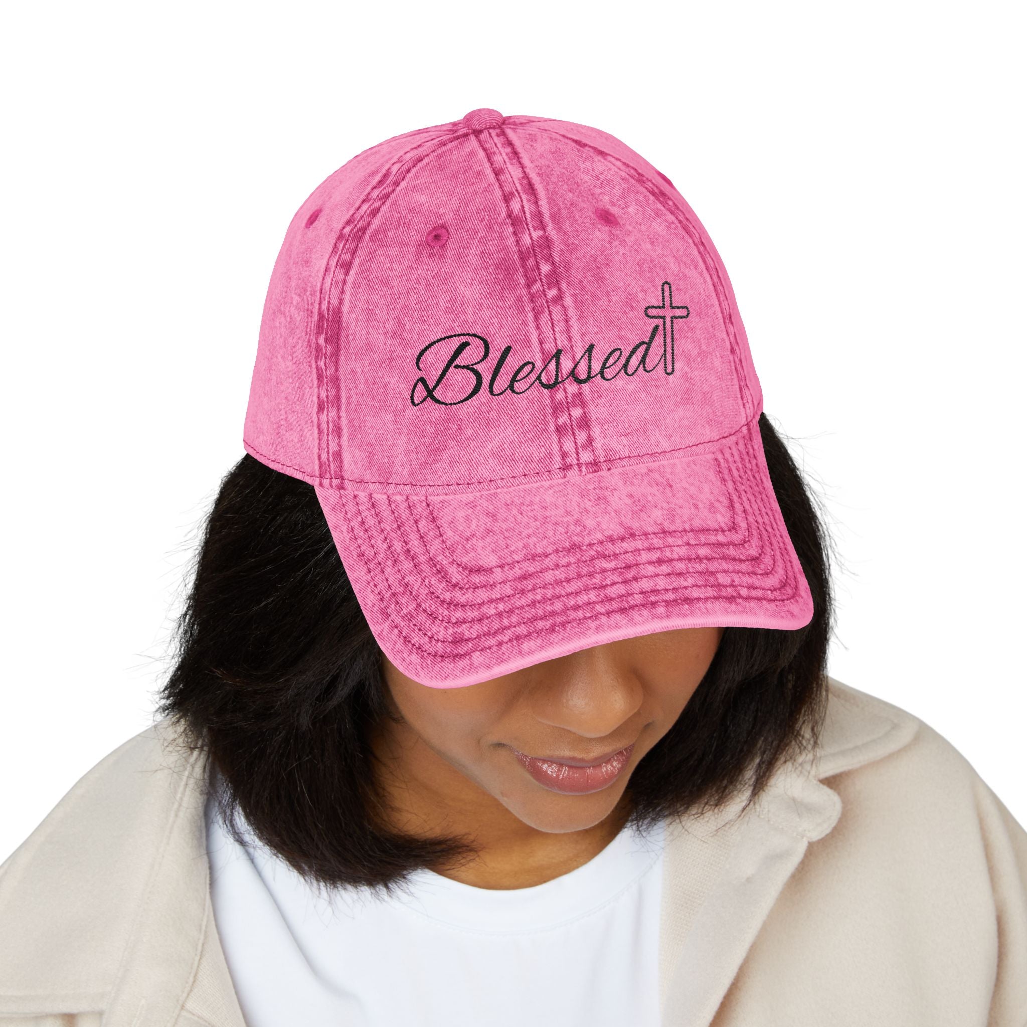 Blessed Embroidered Vintage Cap - Distressed Christian Baseball Hat