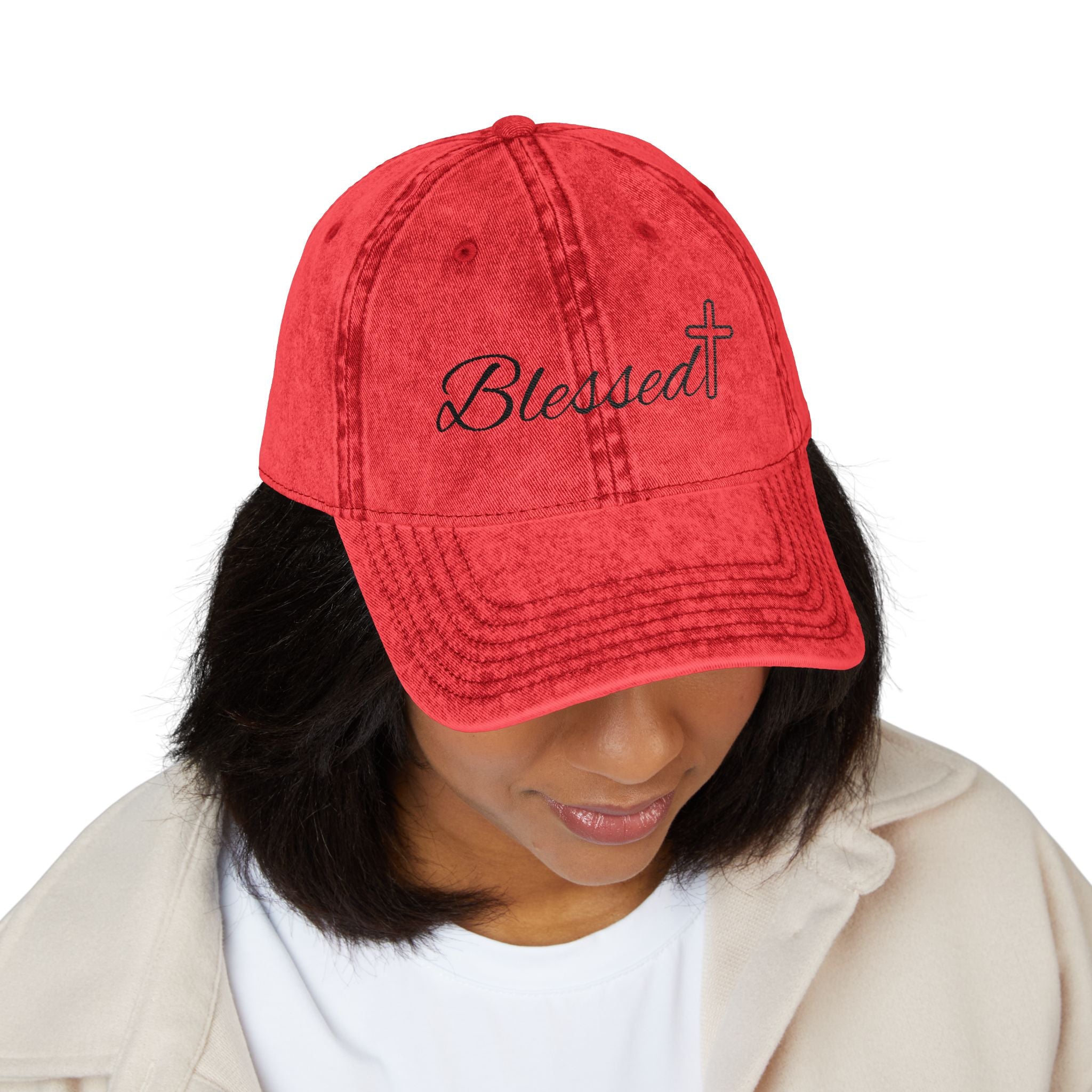 Blessed Embroidered Vintage Cap - Distressed Christian Baseball Hat