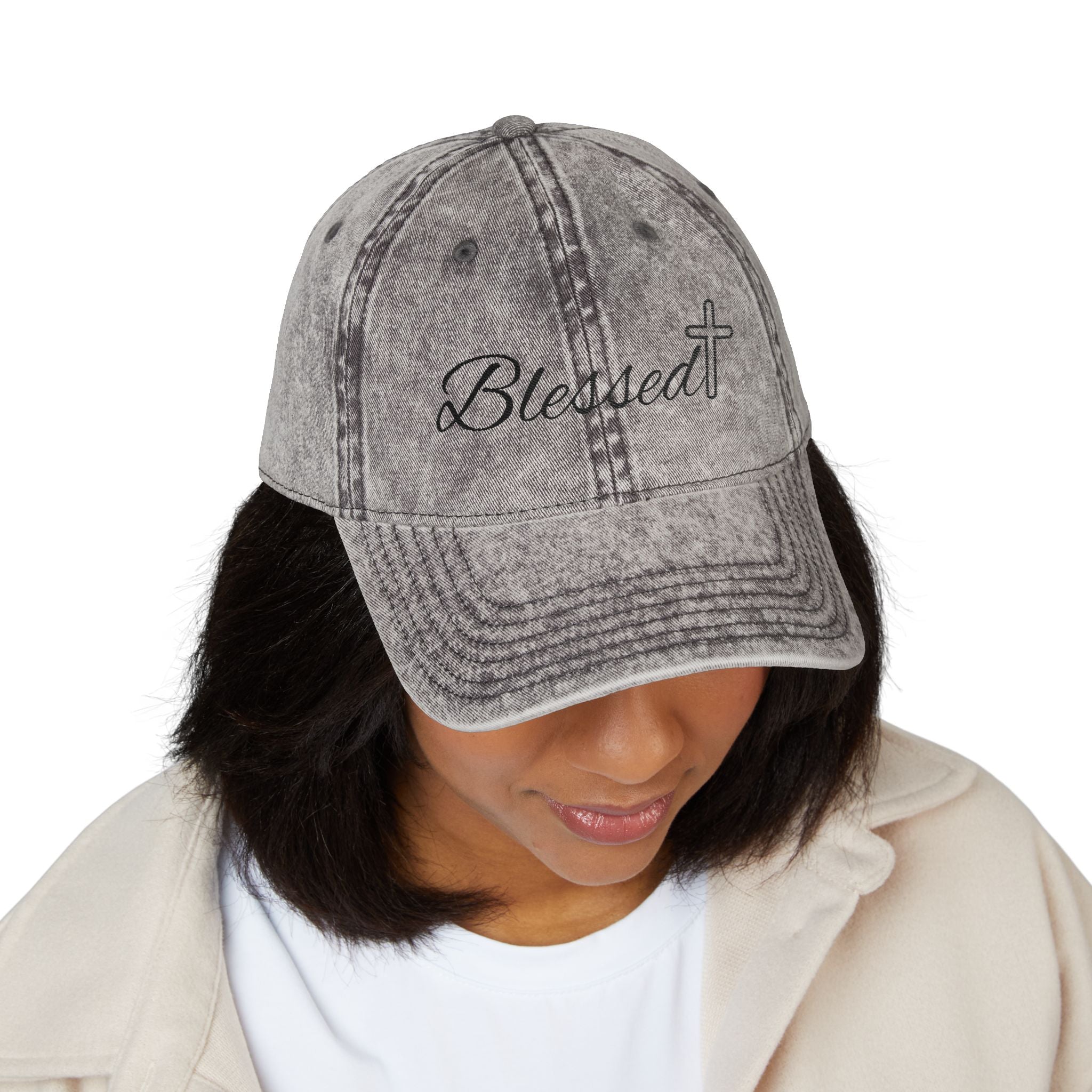 Blessed Embroidered Vintage Cap - Distressed Christian Baseball Hat