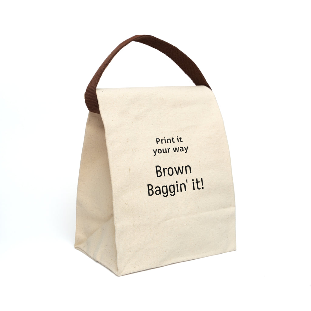 Canvas Lunch Bag — "Brown Baggin' It!" Reusable Insulated Lunch Tote with Strap