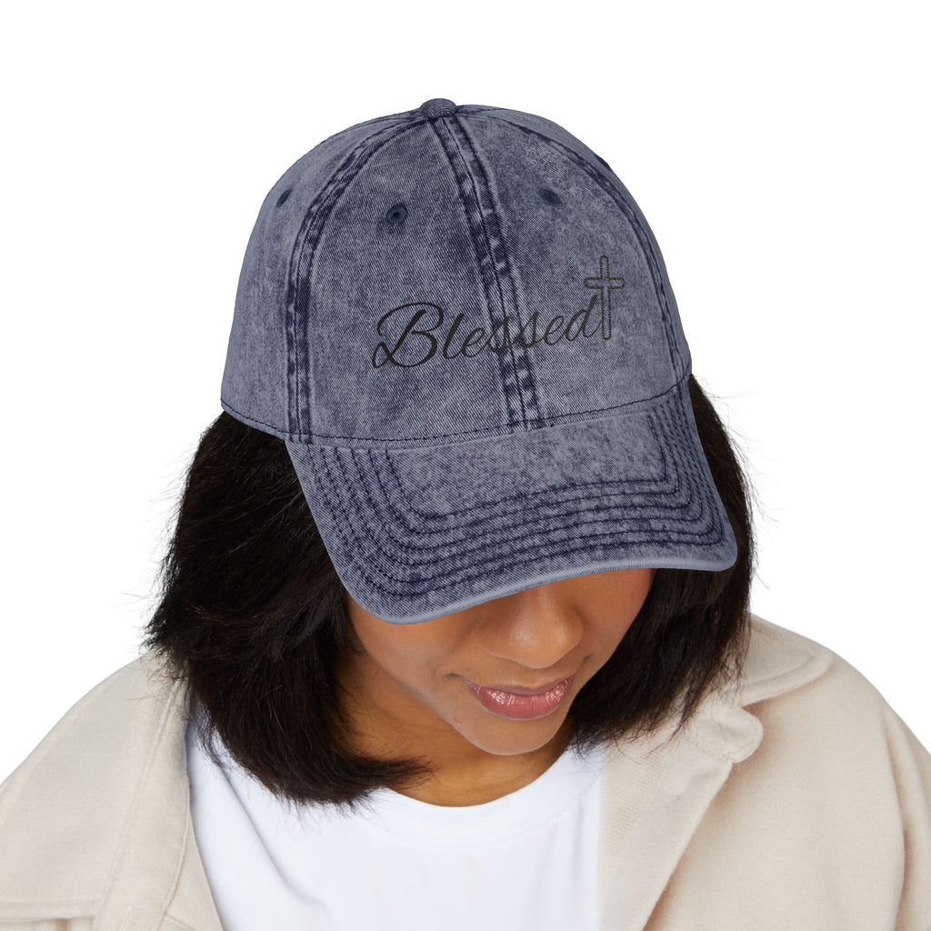 Blessed Embroidered Vintage Cap - Distressed Christian Baseball Hat