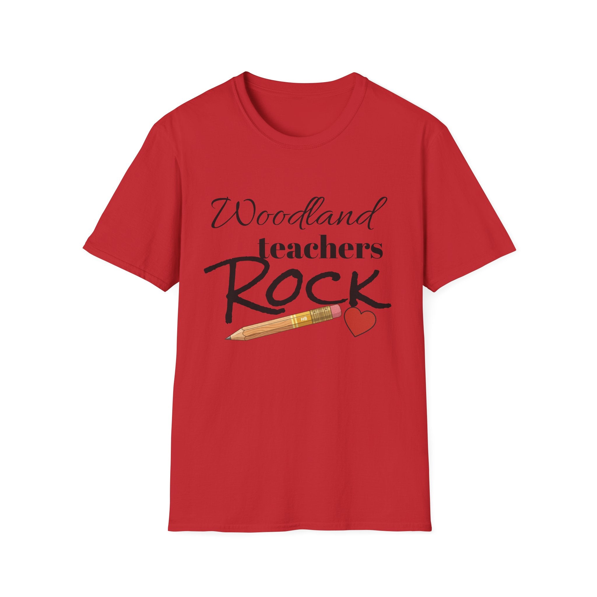 Woodland Teachers Rock T-Shirt — Cute Pencil & Heart Teacher Appreciation Tee