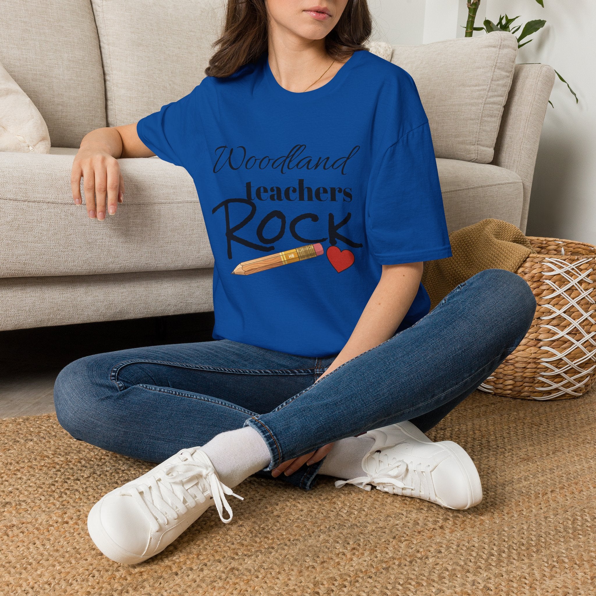 Woodland Teachers Rock T-Shirt — Cute Pencil & Heart Teacher Appreciation Tee