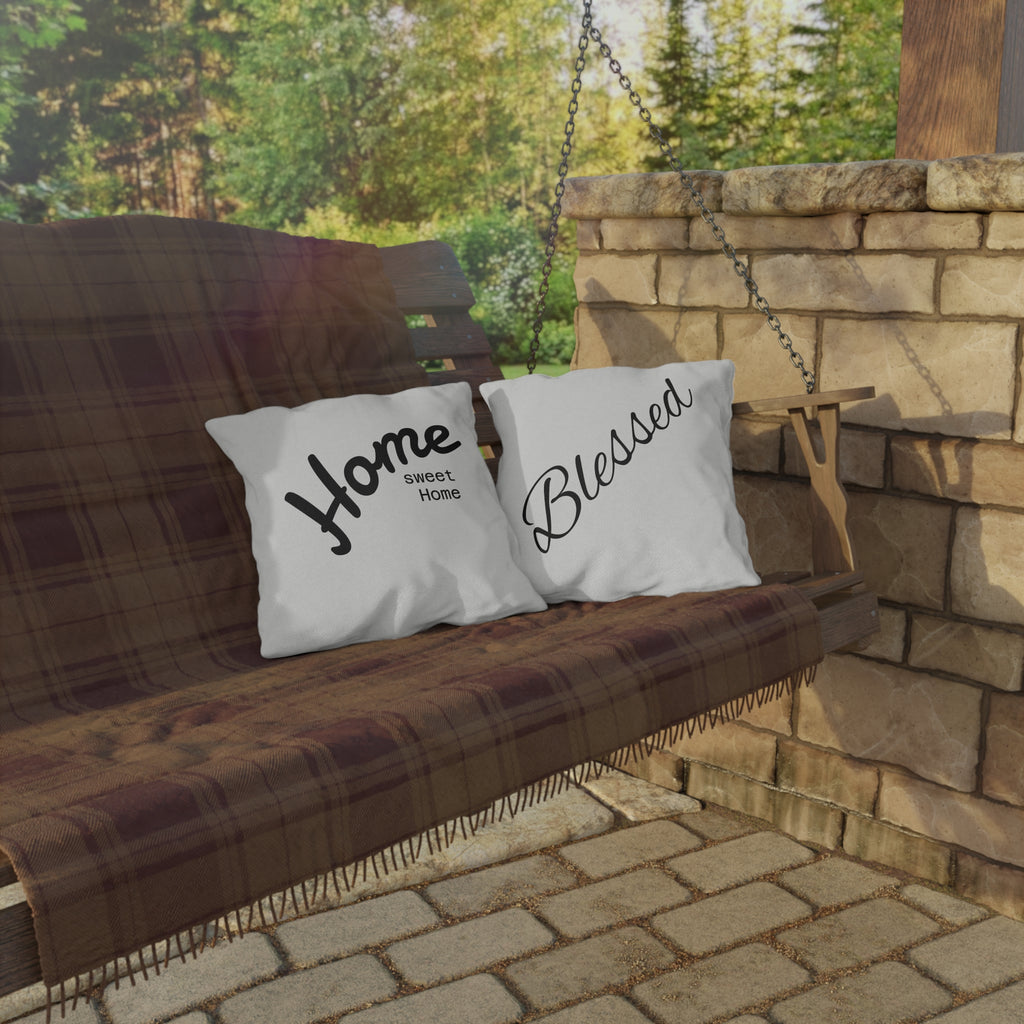 Outdoor Pillow — "Home Sweet Home" Monochrome Decorative Cushion for Porch & Patio