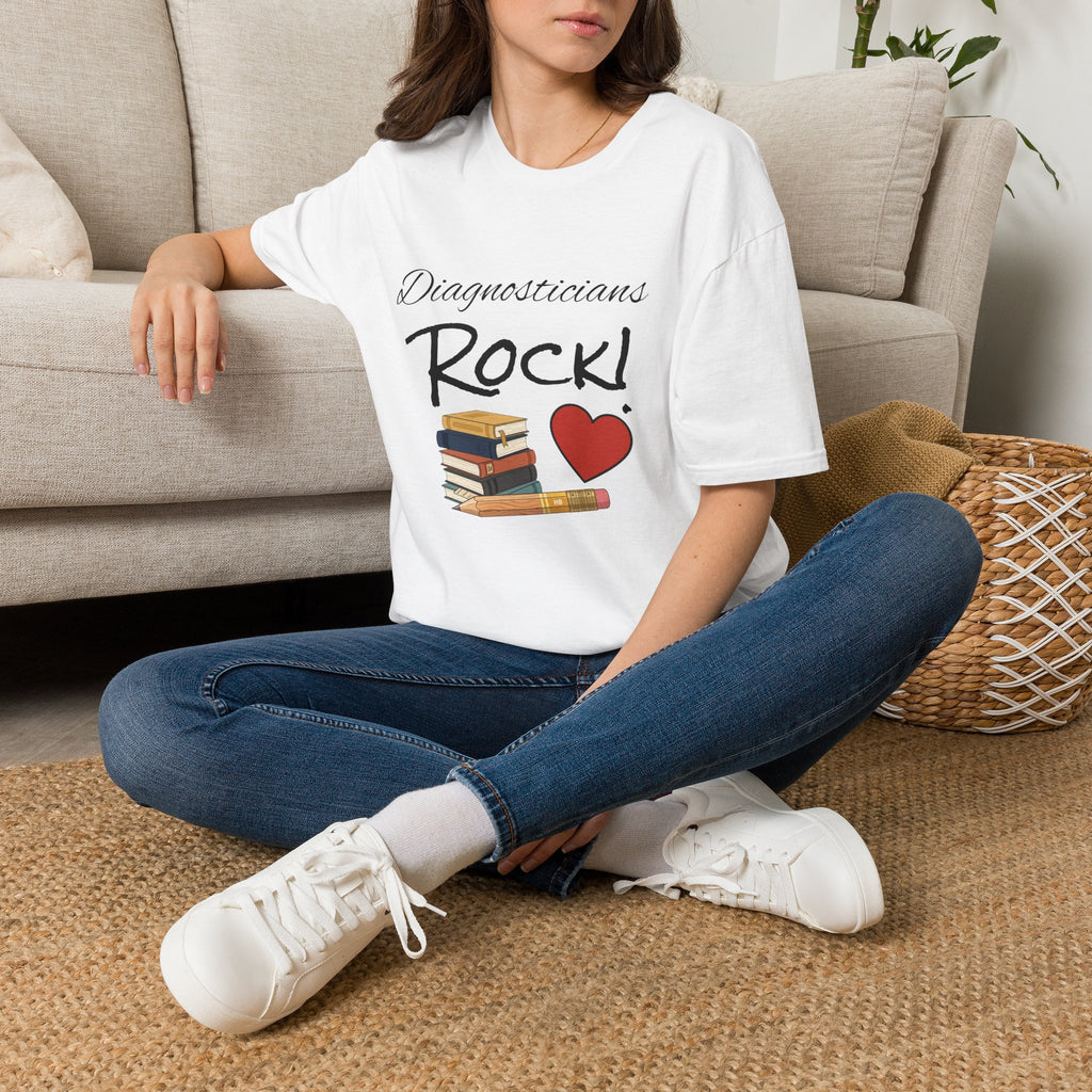 Diagnosticians Rock! T-Shirt — Funny Medical/Healthcare Pride Tee with Books & Heart
