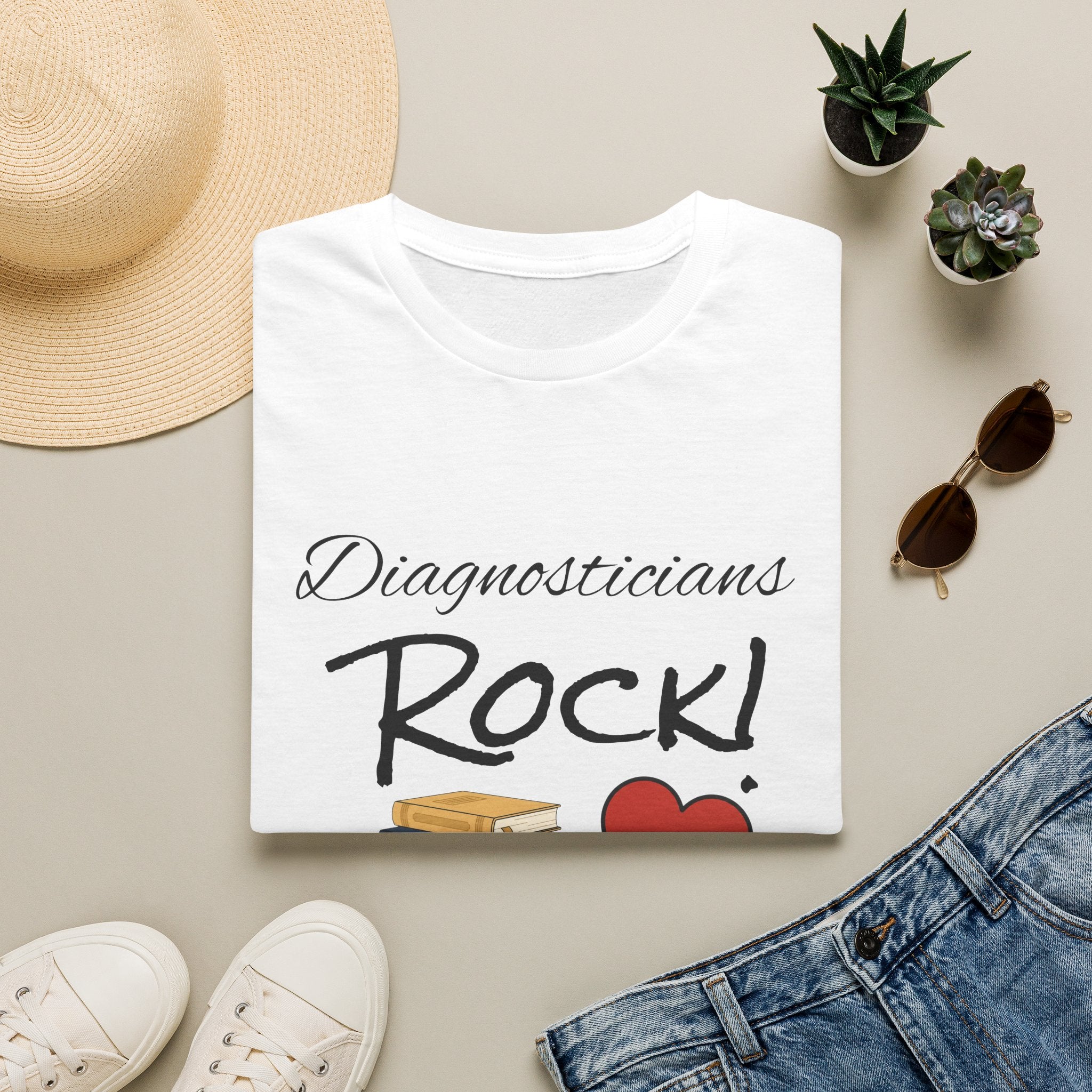 Diagnosticians Rock! T-Shirt — Funny Medical/Healthcare Pride Tee with Books & Heart