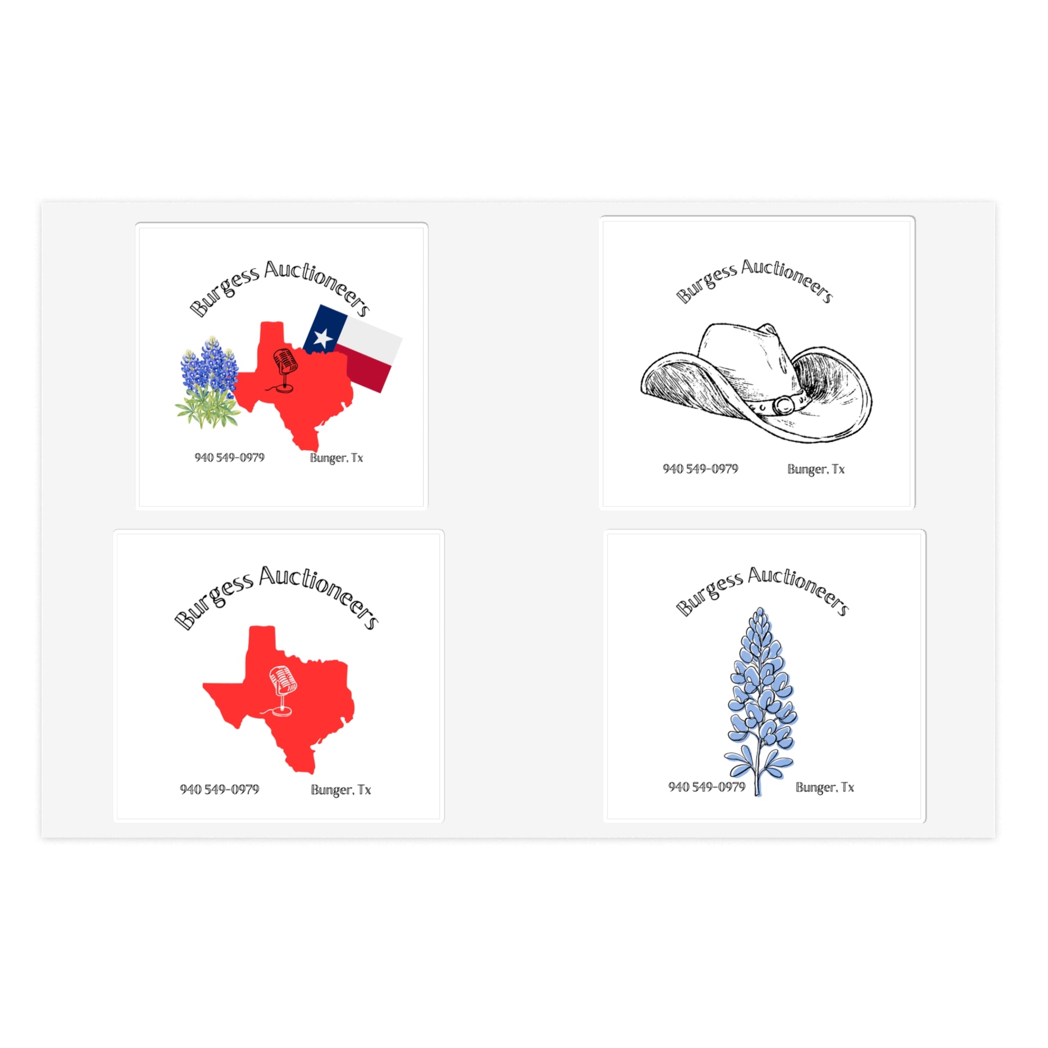 Texas Bluebonnet & Cowboy Hat Sticker Sheet — Burgess Auctioneers Logo Stickers