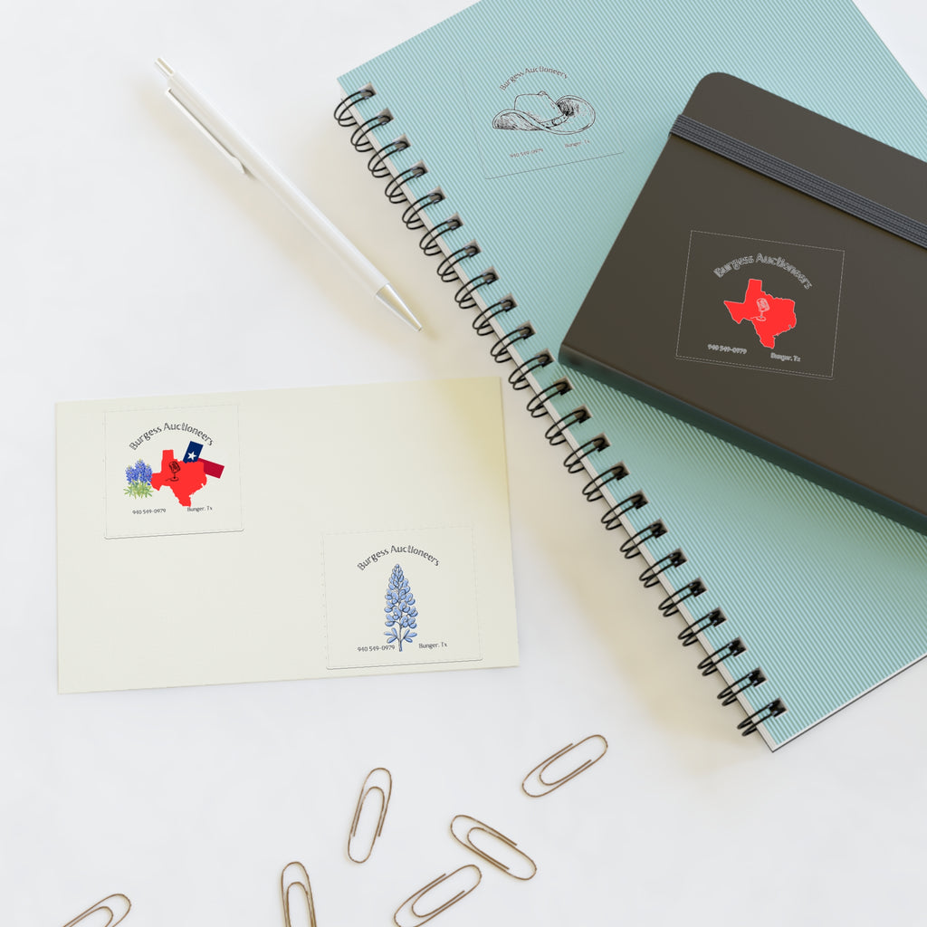 Texas Bluebonnet & Cowboy Hat Sticker Sheet — Burgess Auctioneers Logo Stickers