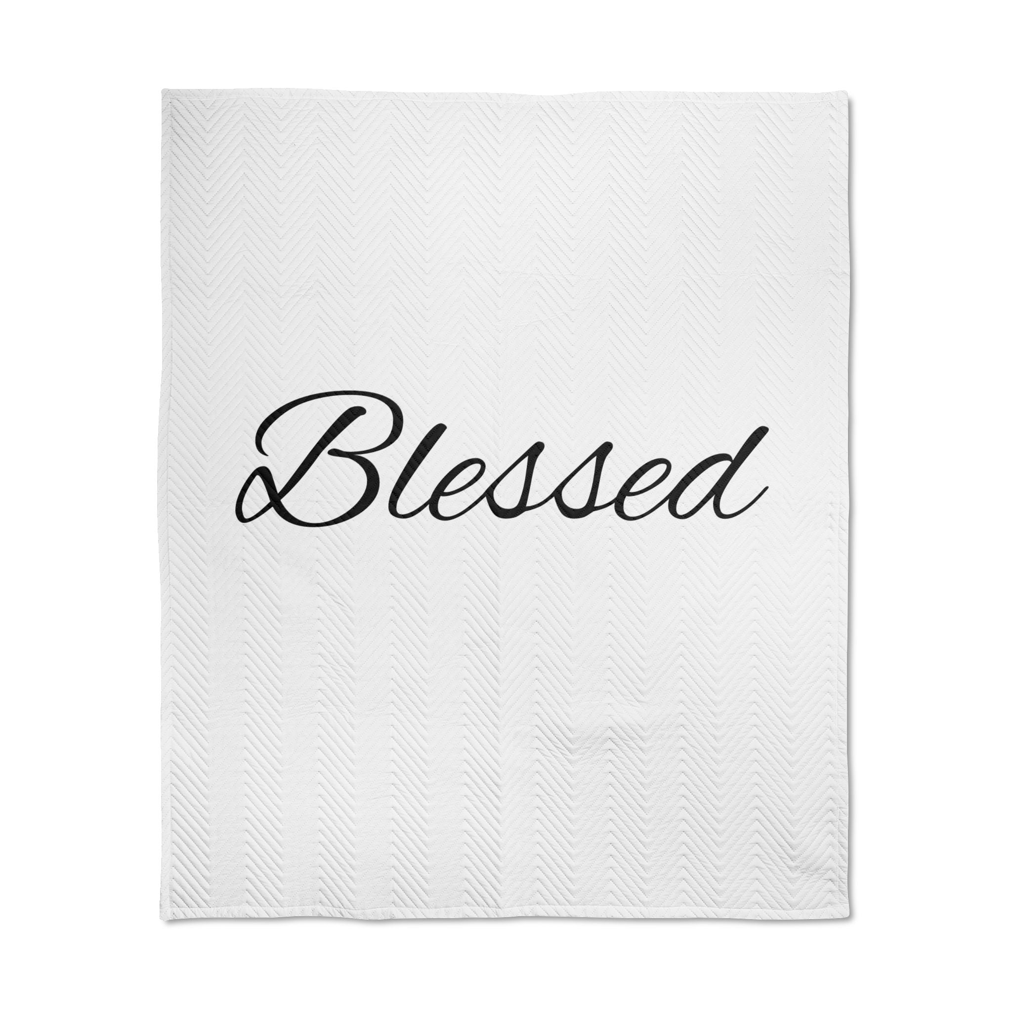 Blessed Quilted Throw Blanket — Cozy White Decorative Throw for Living Room, Faith-Inspired Gift