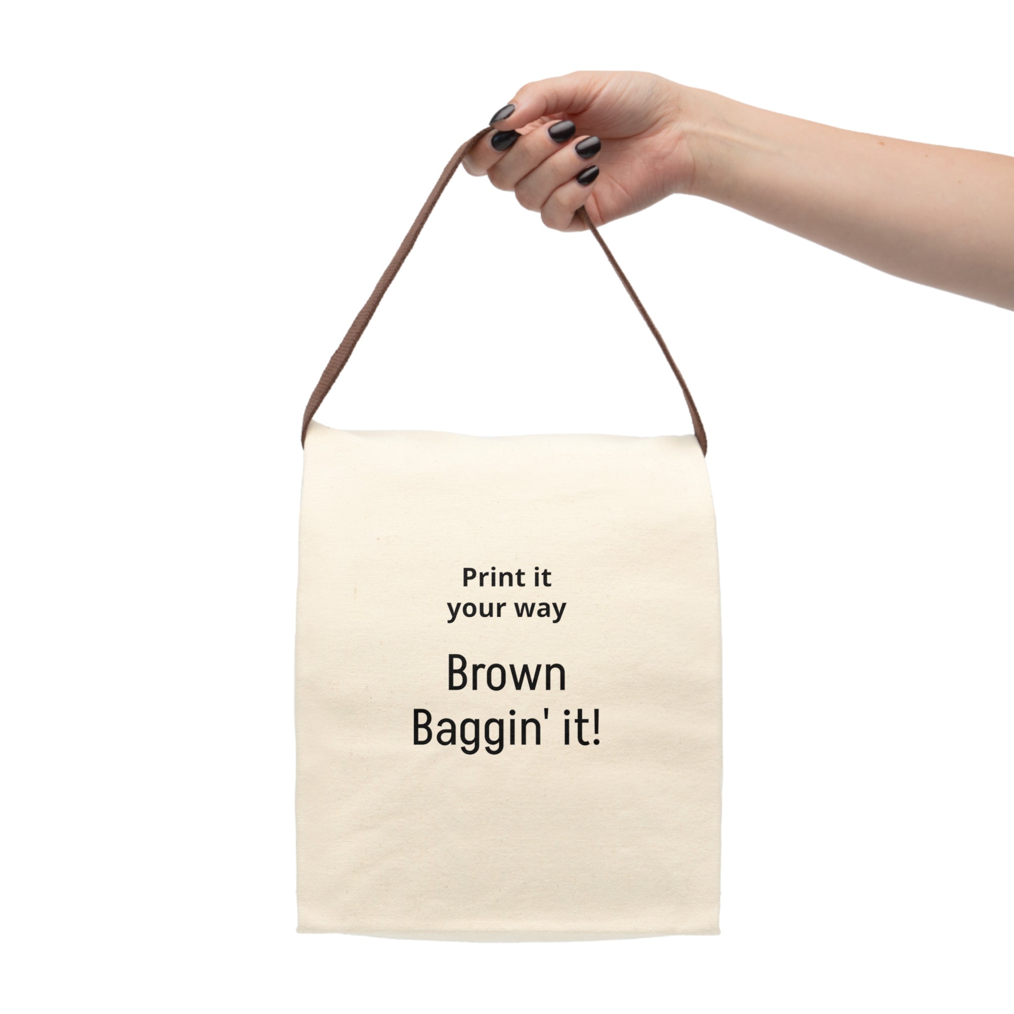 Canvas Lunch Bag — "Brown Baggin' It!" Reusable Insulated Lunch Tote with Strap