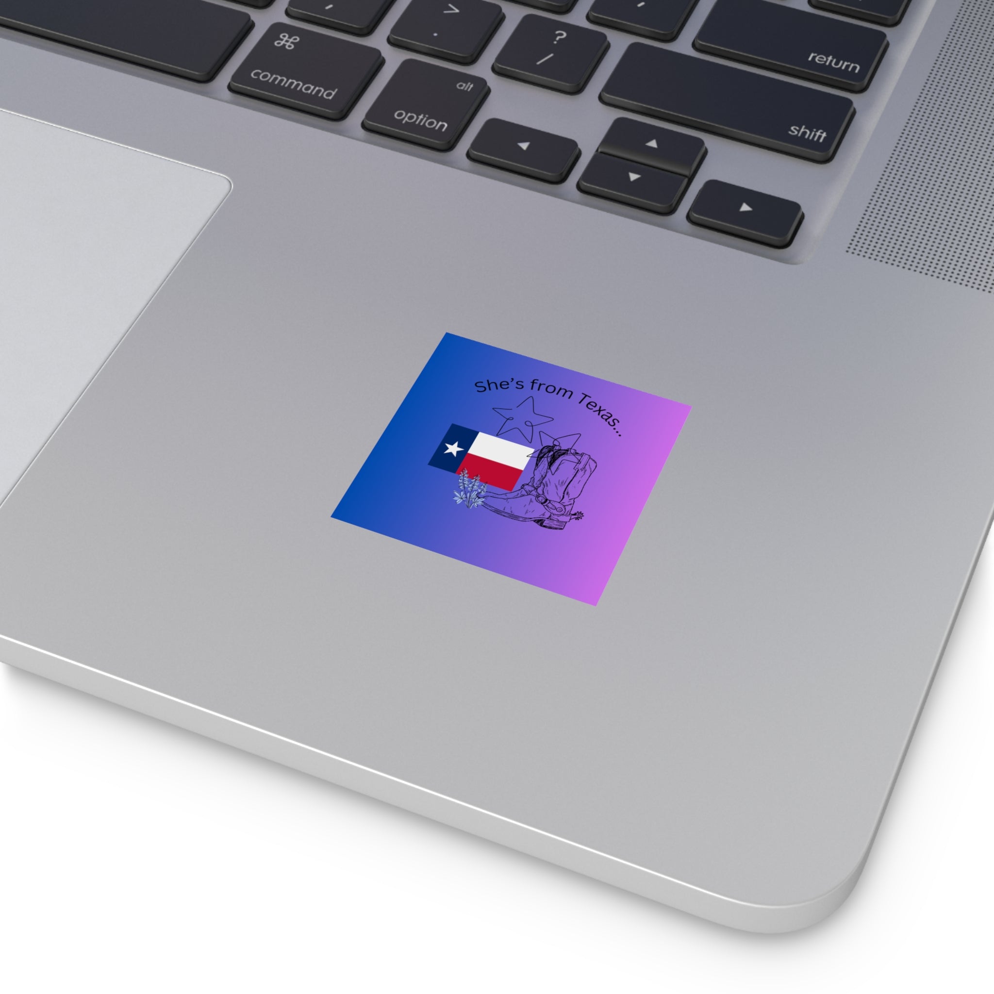 Copy of She's From Texas Square Vinyl Sticker — Lone Star Flag & Cowboy Boots