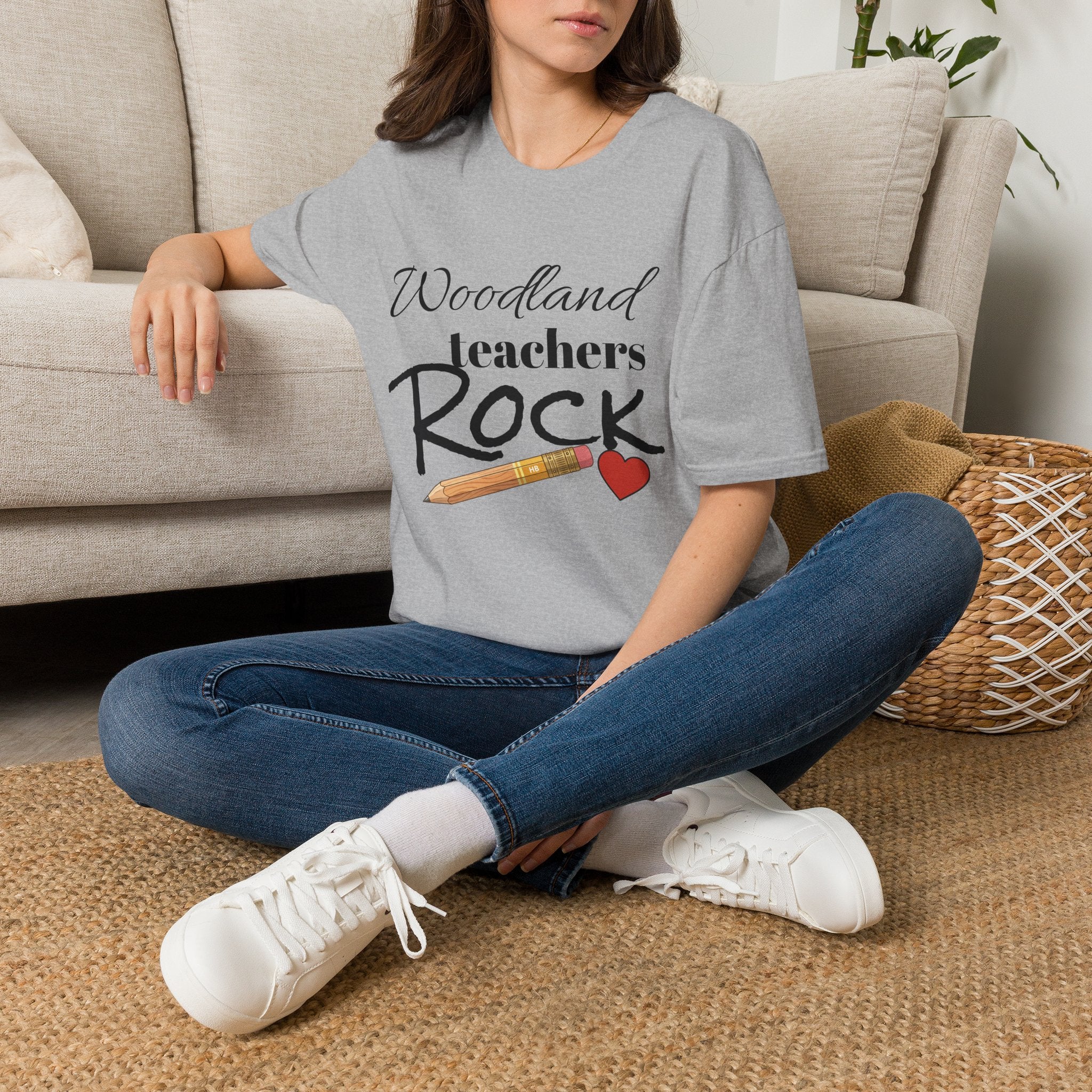 Woodland Teachers Rock T-Shirt — Cute Pencil & Heart Teacher Appreciation Tee