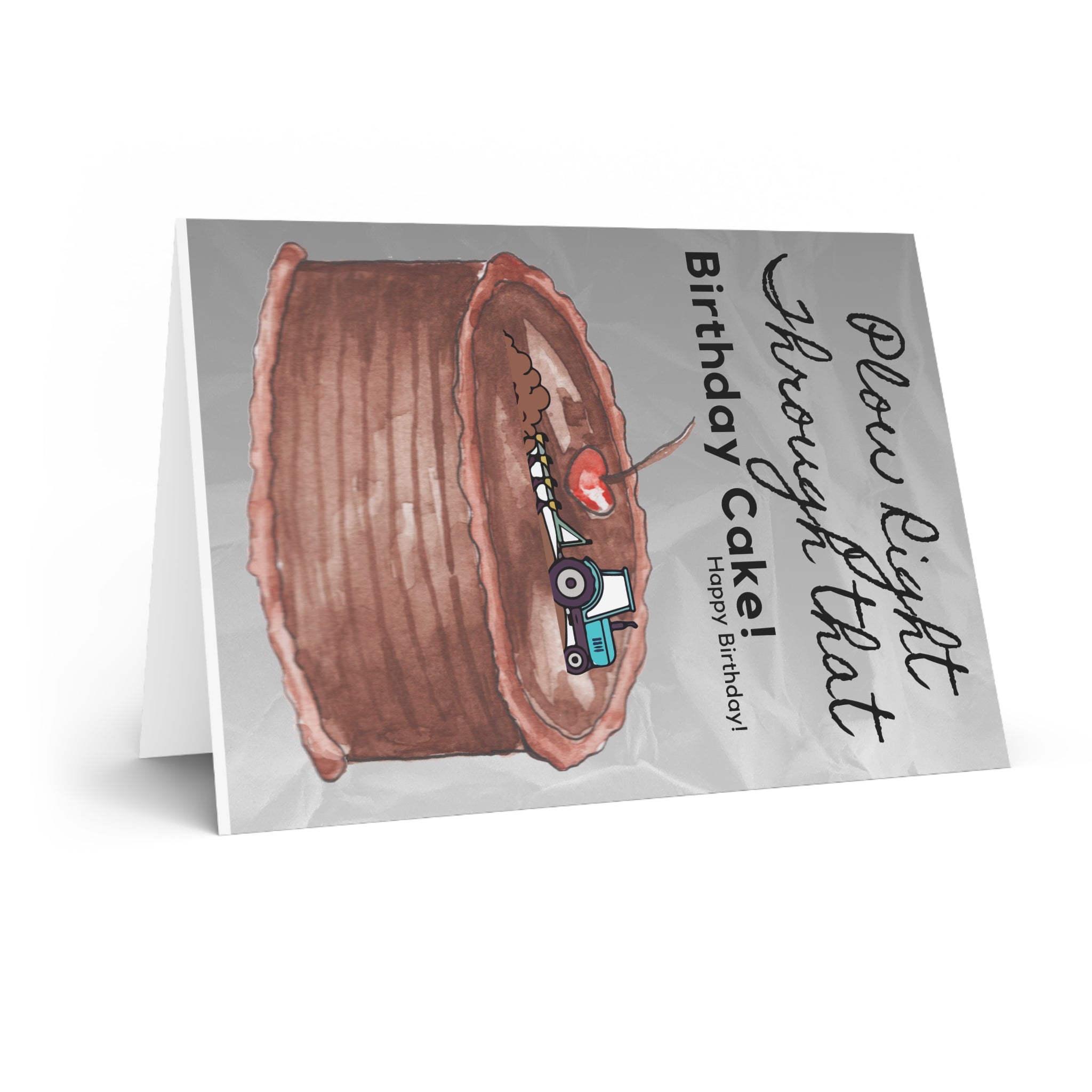 Birthday Card — 'Plow Right Through That Birthday Cake!' Funny Tractor Farm Greeting Card