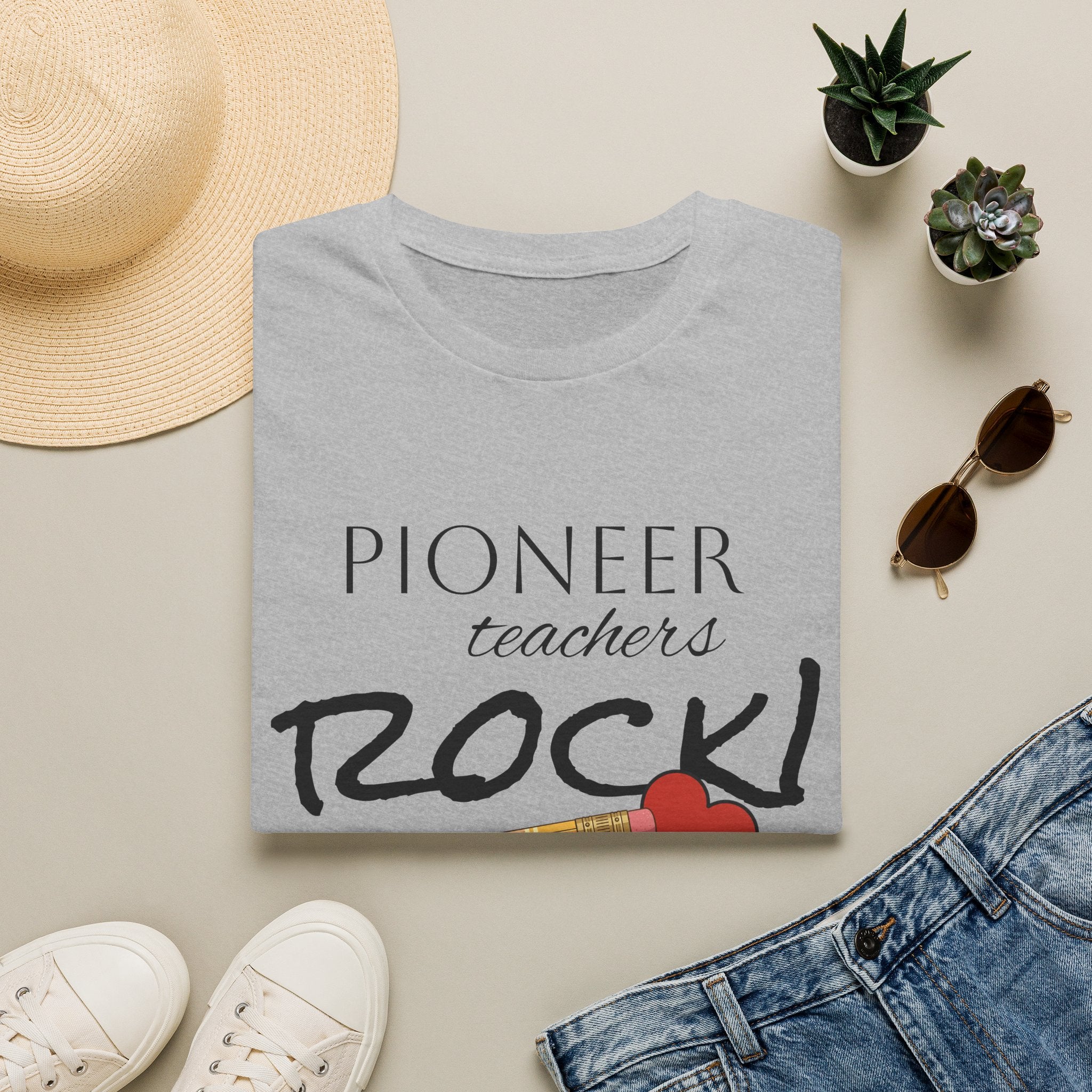 Pioneer Teachers Rock T-Shirt — Cute Pencil & Heart Teacher Appreciation Tee