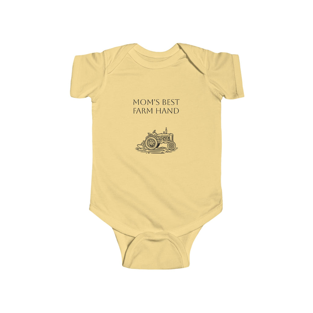 Baby Bodysuit — "Mom's Best Farm Hand" Vintage Tractor Infant Onesie