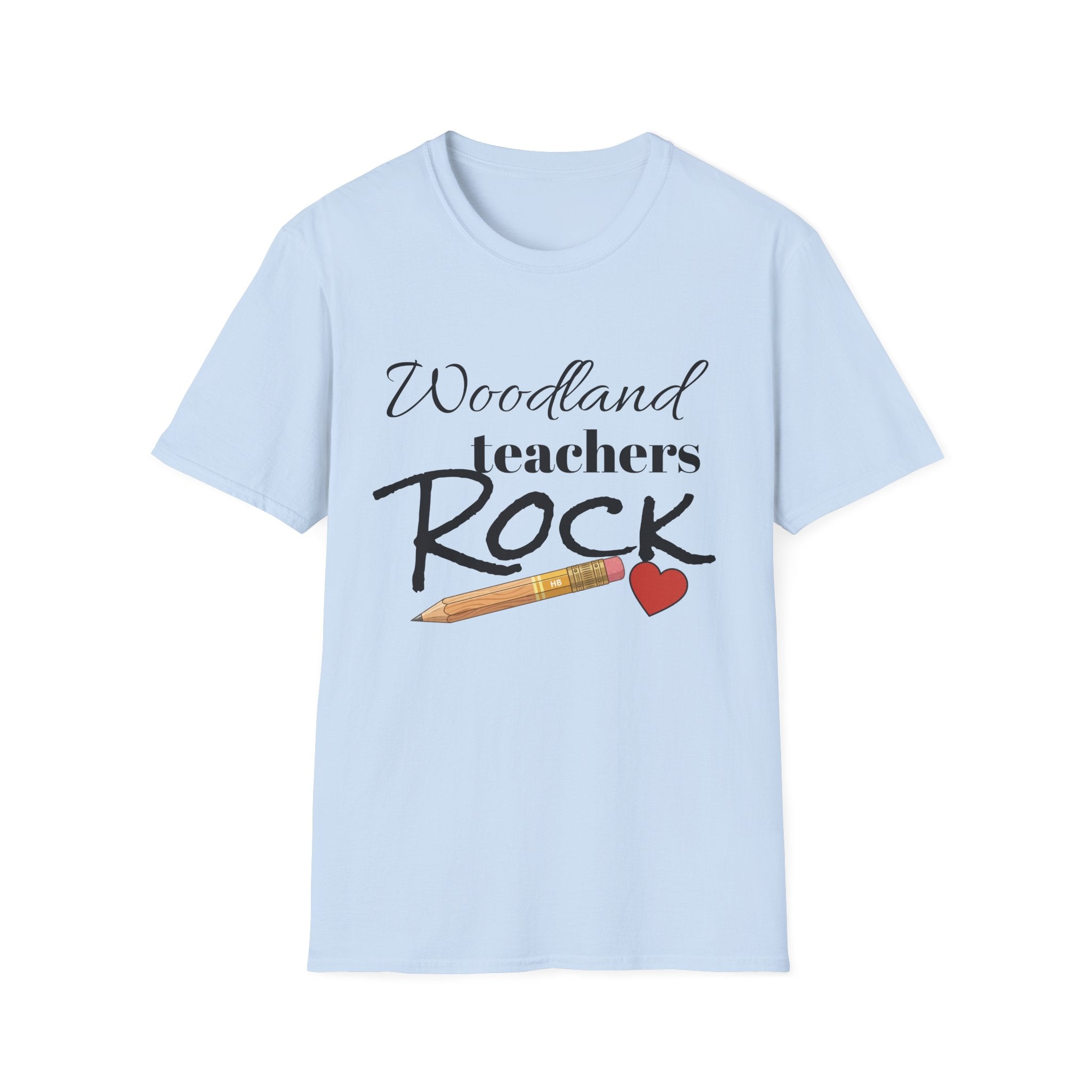 Woodland Teachers Rock T-Shirt — Cute Pencil & Heart Teacher Appreciation Tee
