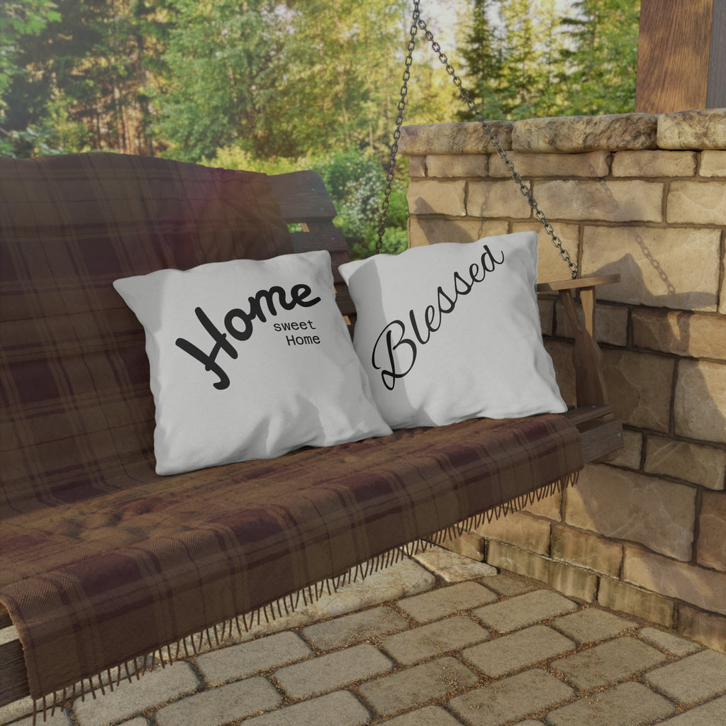 Outdoor Pillow — "Home Sweet Home" Monochrome Decorative Cushion for Porch & Patio