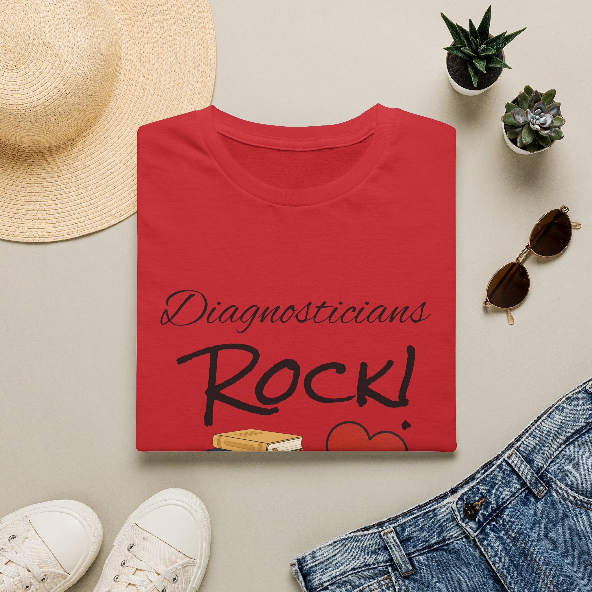 Diagnosticians Rock! T-Shirt — Funny Medical/Healthcare Pride Tee with Books & Heart
