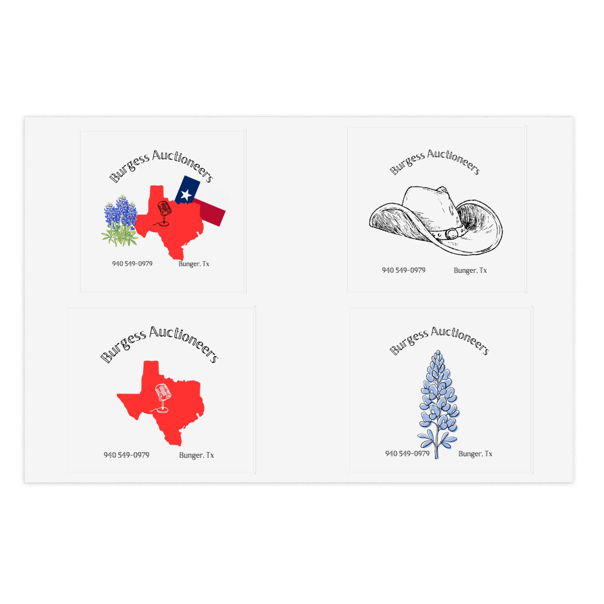 Texas Bluebonnet & Cowboy Hat Sticker Sheet — Burgess Auctioneers Logo Stickers