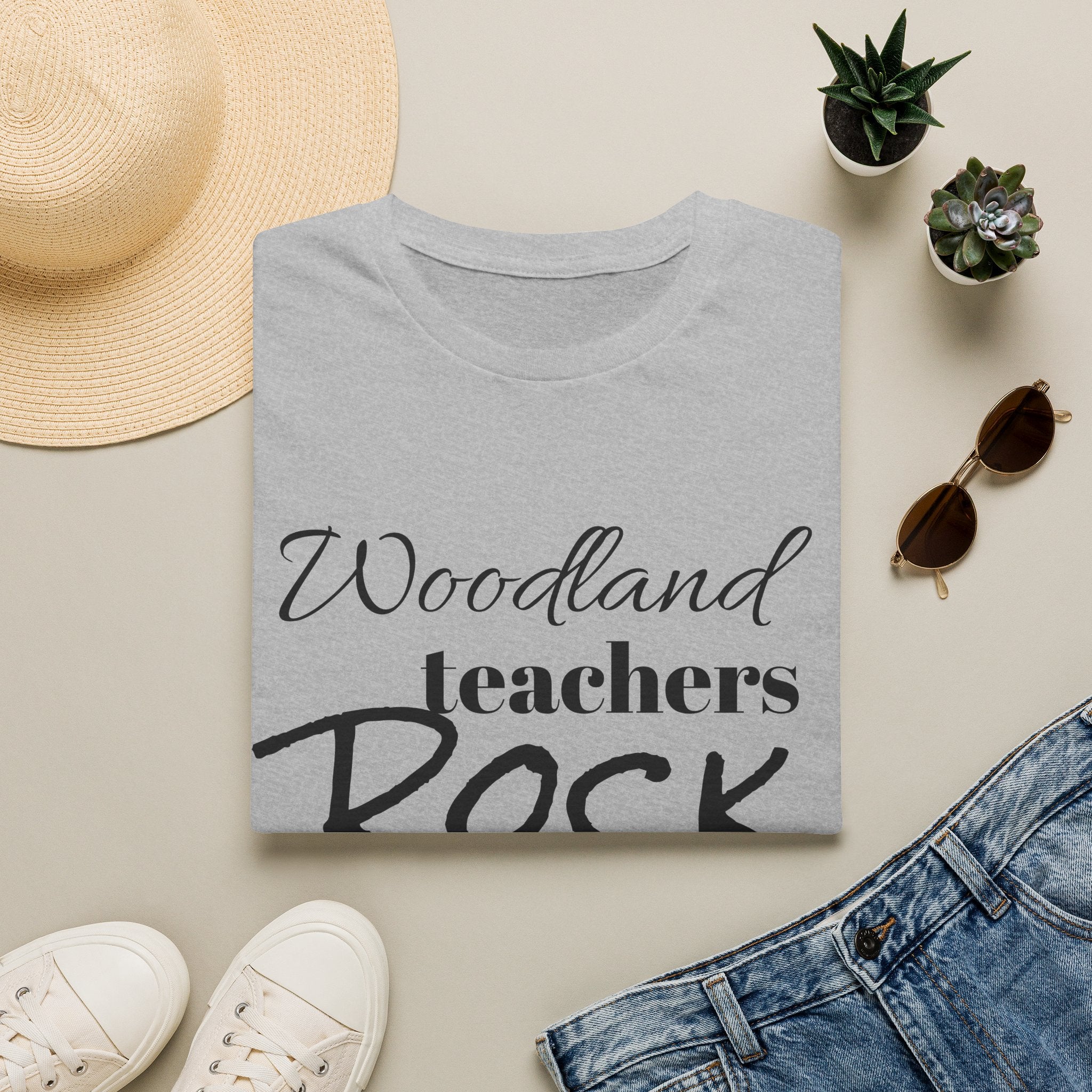 Woodland Teachers Rock T-Shirt — Cute Pencil & Heart Teacher Appreciation Tee