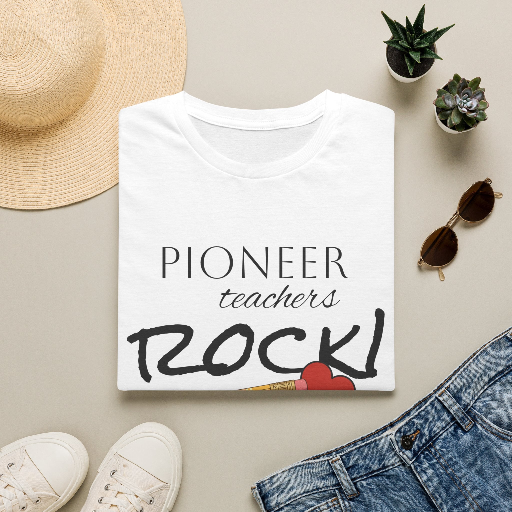 Pioneer Teachers Rock T-Shirt — Cute Pencil & Heart Teacher Appreciation Tee