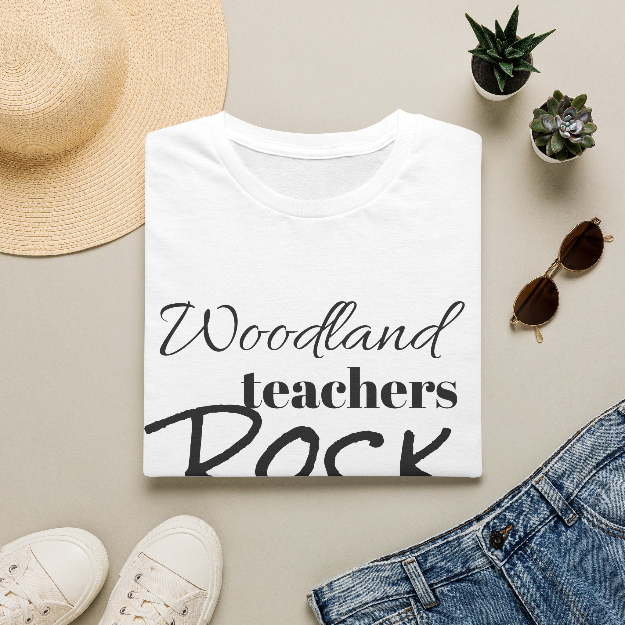 Woodland Teachers Rock T-Shirt — Cute Pencil & Heart Teacher Appreciation Tee