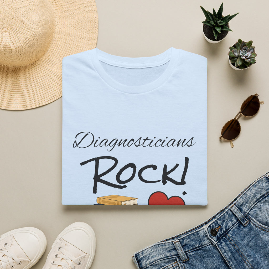 Diagnosticians Rock! T-Shirt — Funny Medical/Healthcare Pride Tee with Books & Heart
