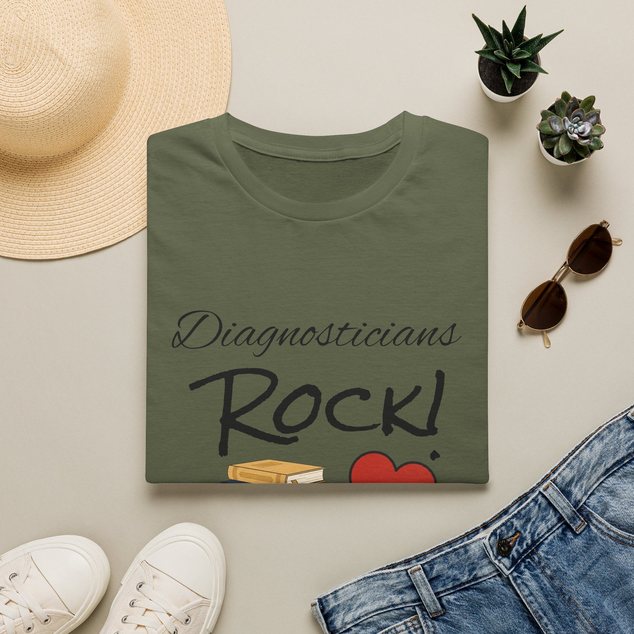 Diagnosticians Rock! T-Shirt — Funny Medical/Healthcare Pride Tee with Books & Heart