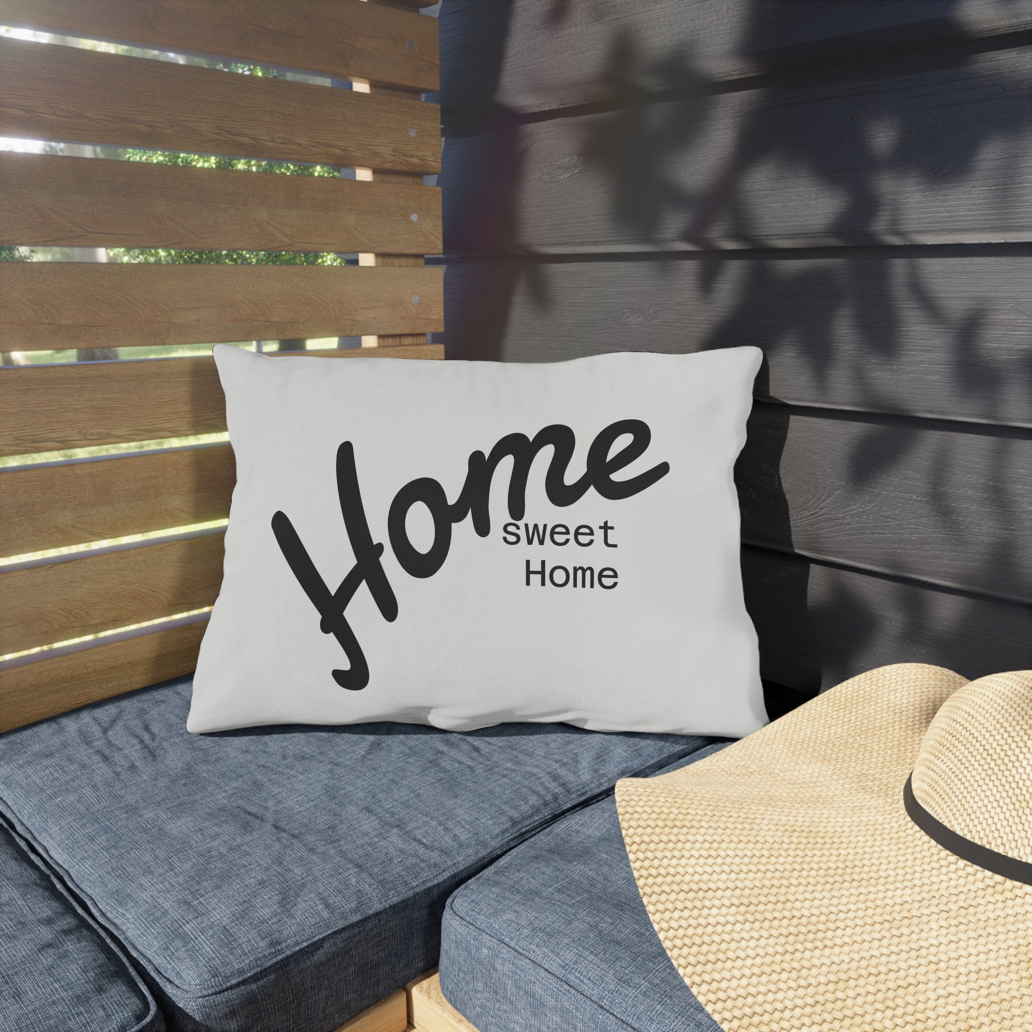 Outdoor Pillow — "Home Sweet Home" Monochrome Decorative Cushion for Porch & Patio