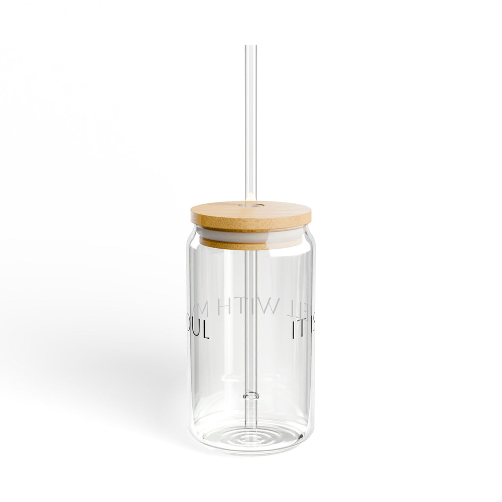 Copy of 16oz Glass Sipper Cup with Bamboo Lid — Inspirational Quote 'Always Keep Your Plow In The'