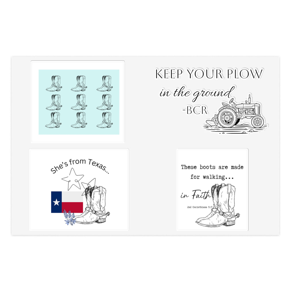 Sticker Sheets — "She's From Texas" Cowboy Boots & Texas Flag Sticker Sheet