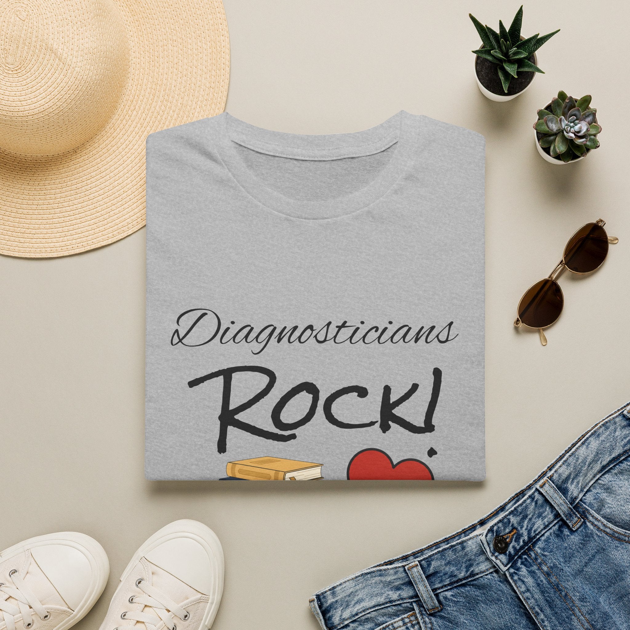Diagnosticians Rock! T-Shirt — Funny Medical/Healthcare Pride Tee with Books & Heart