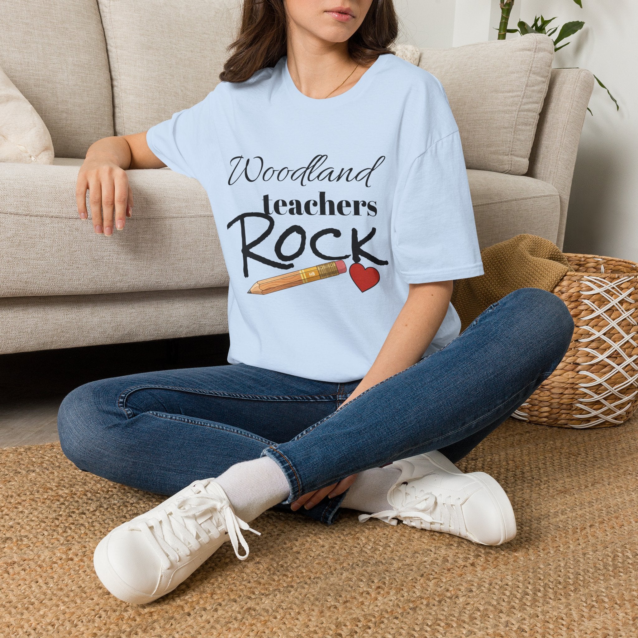 Woodland Teachers Rock T-Shirt — Cute Pencil & Heart Teacher Appreciation Tee