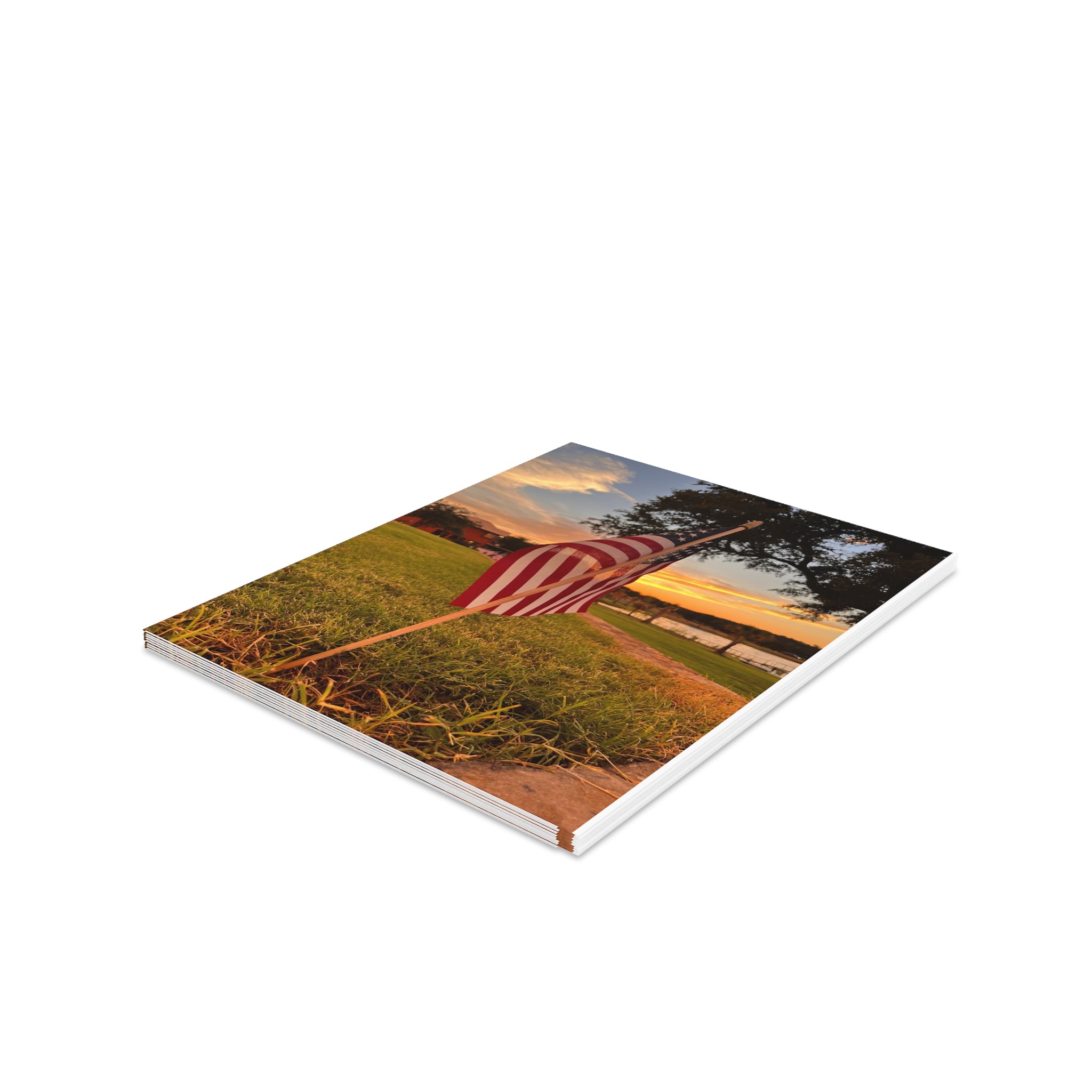 Patriotic Sunset Flag Greeting Cards — Pack of 8/16/24