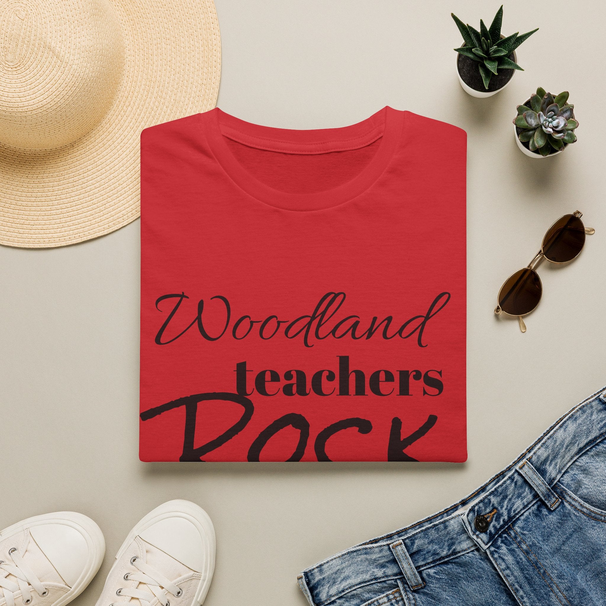 Woodland Teachers Rock T-Shirt — Cute Pencil & Heart Teacher Appreciation Tee